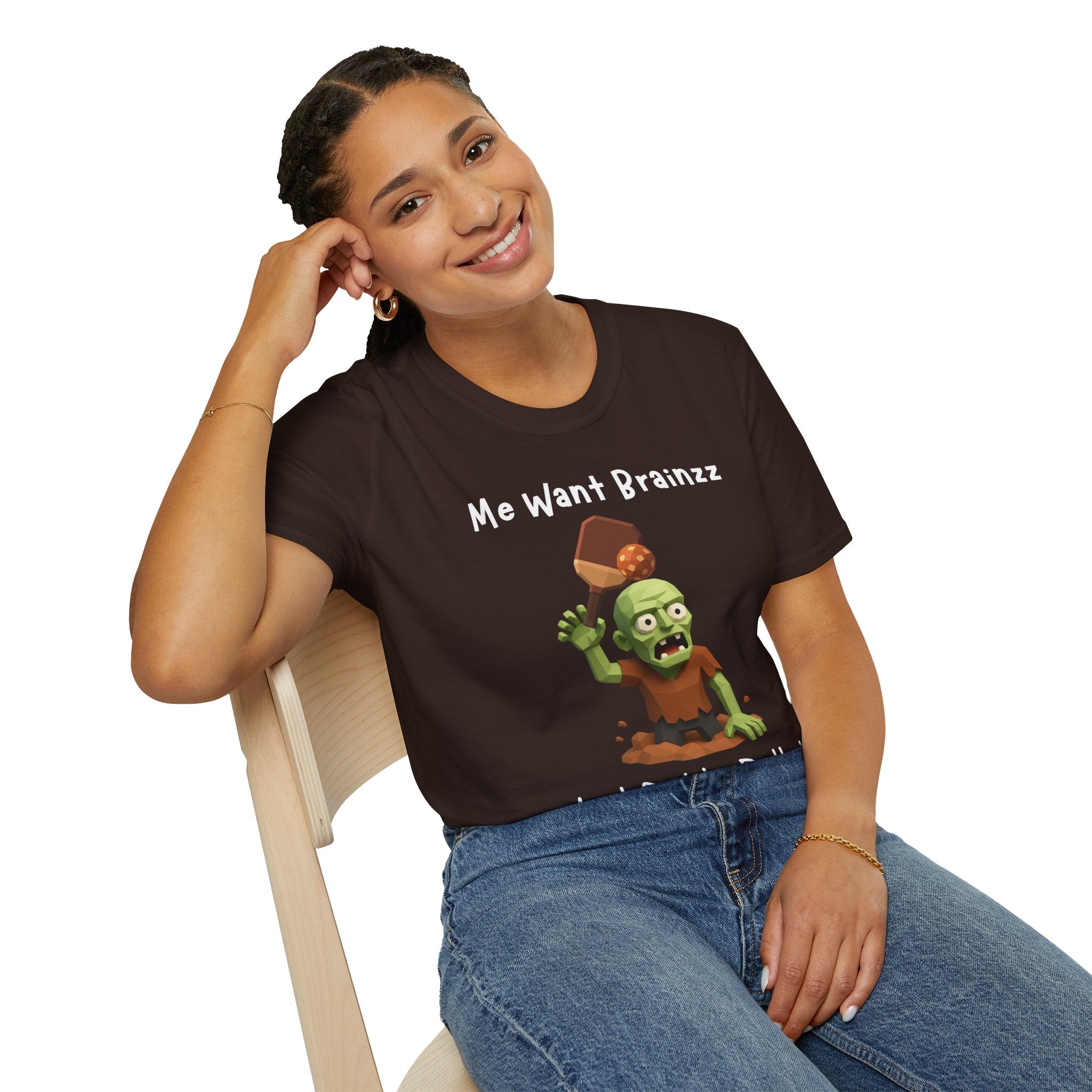 Me Want Brainzz Zombie T‑Shirt — Funny Pickleball Zombie Tee