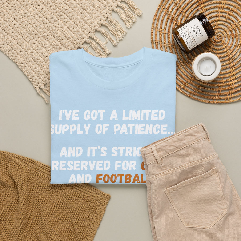 Limited Patience Tee — "Reserved for Cats and Football" Graphic Shirt