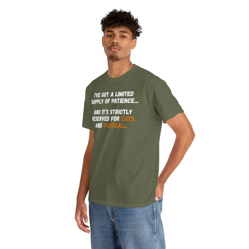 Limited Patience Tee — "Reserved for Cats and Football" Graphic Shirt