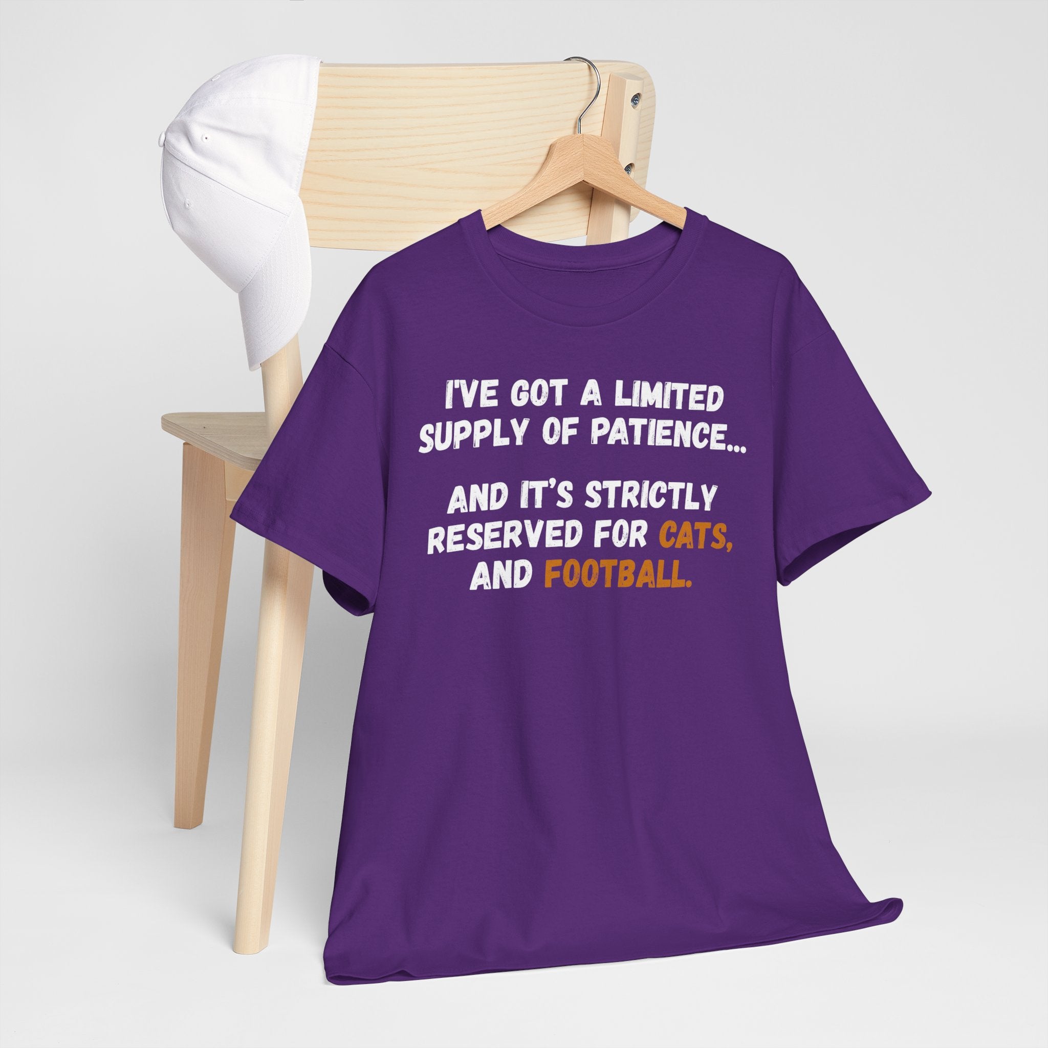 Limited Patience Tee — "Reserved for Cats and Football" Graphic Shirt