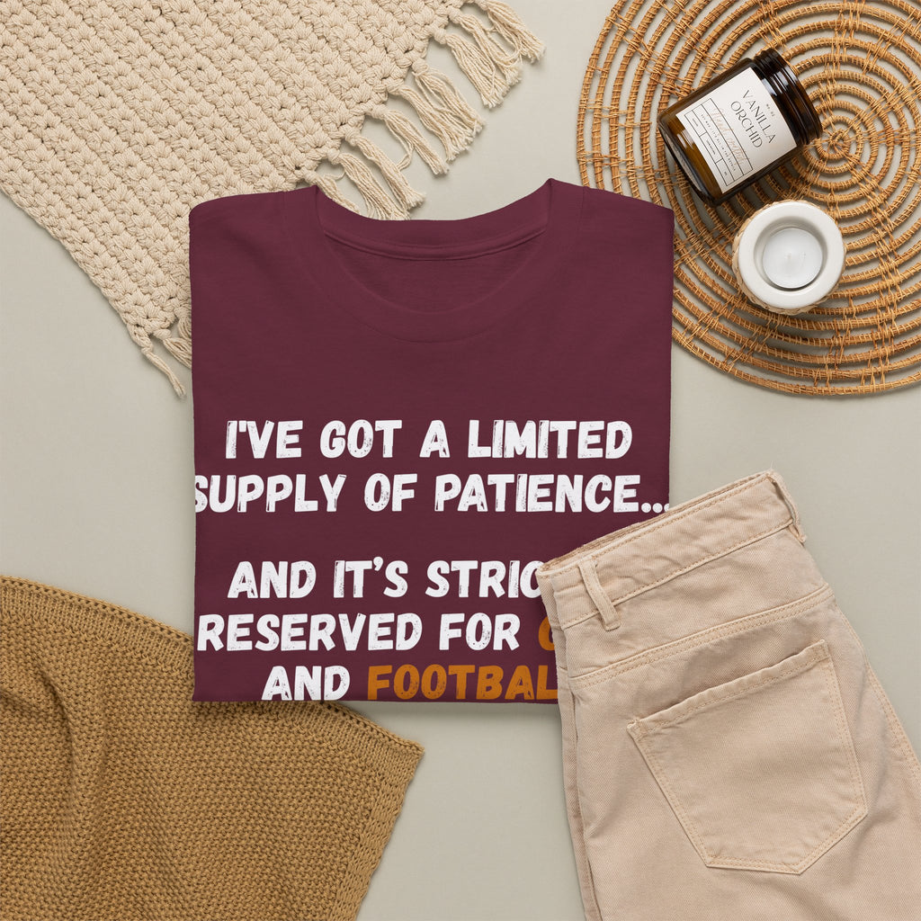 Limited Patience Tee — "Reserved for Cats and Football" Graphic Shirt