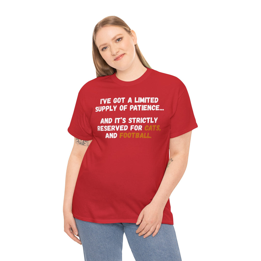 Limited Patience Tee — "Reserved for Cats and Football" Graphic Shirt