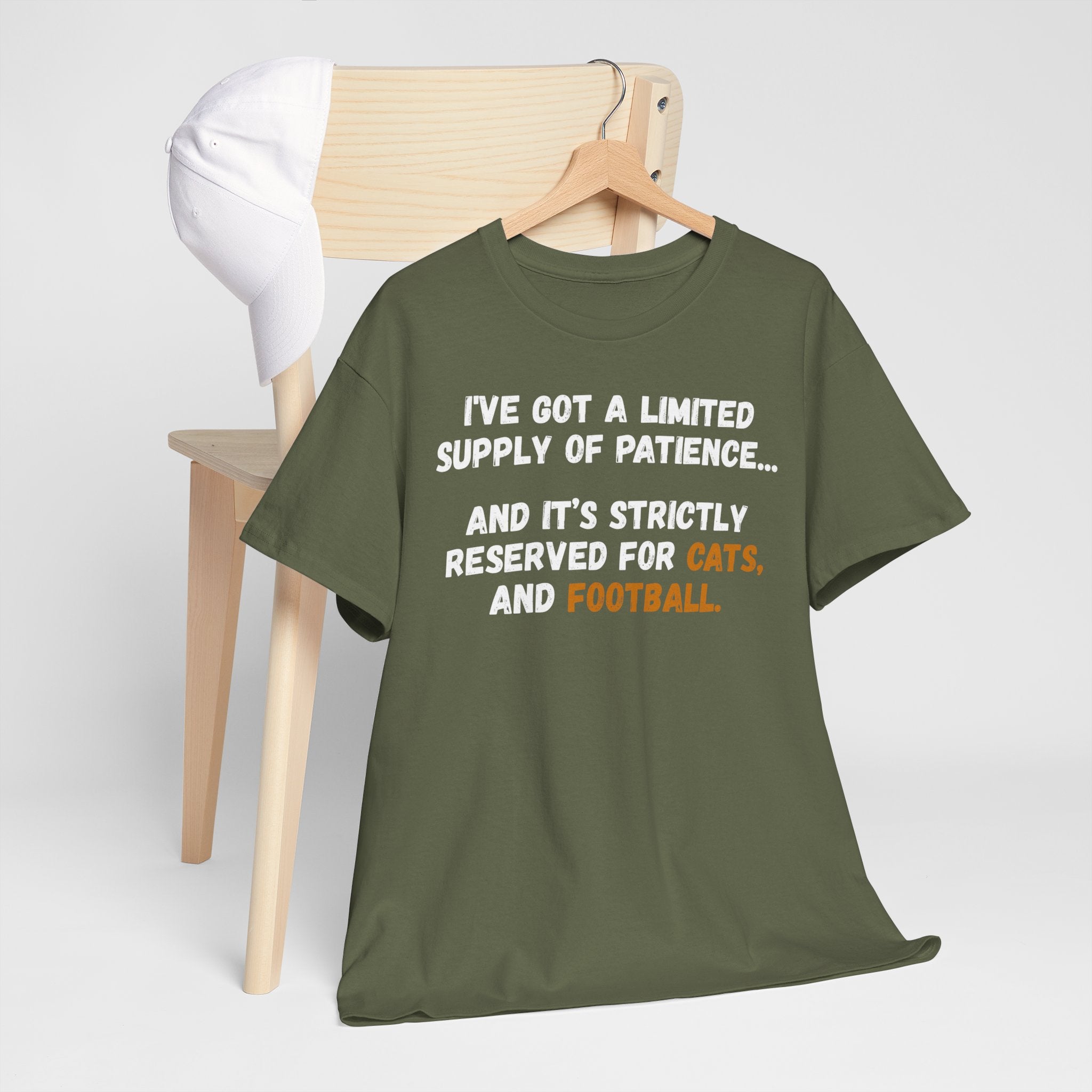 Limited Patience Tee — "Reserved for Cats and Football" Graphic Shirt