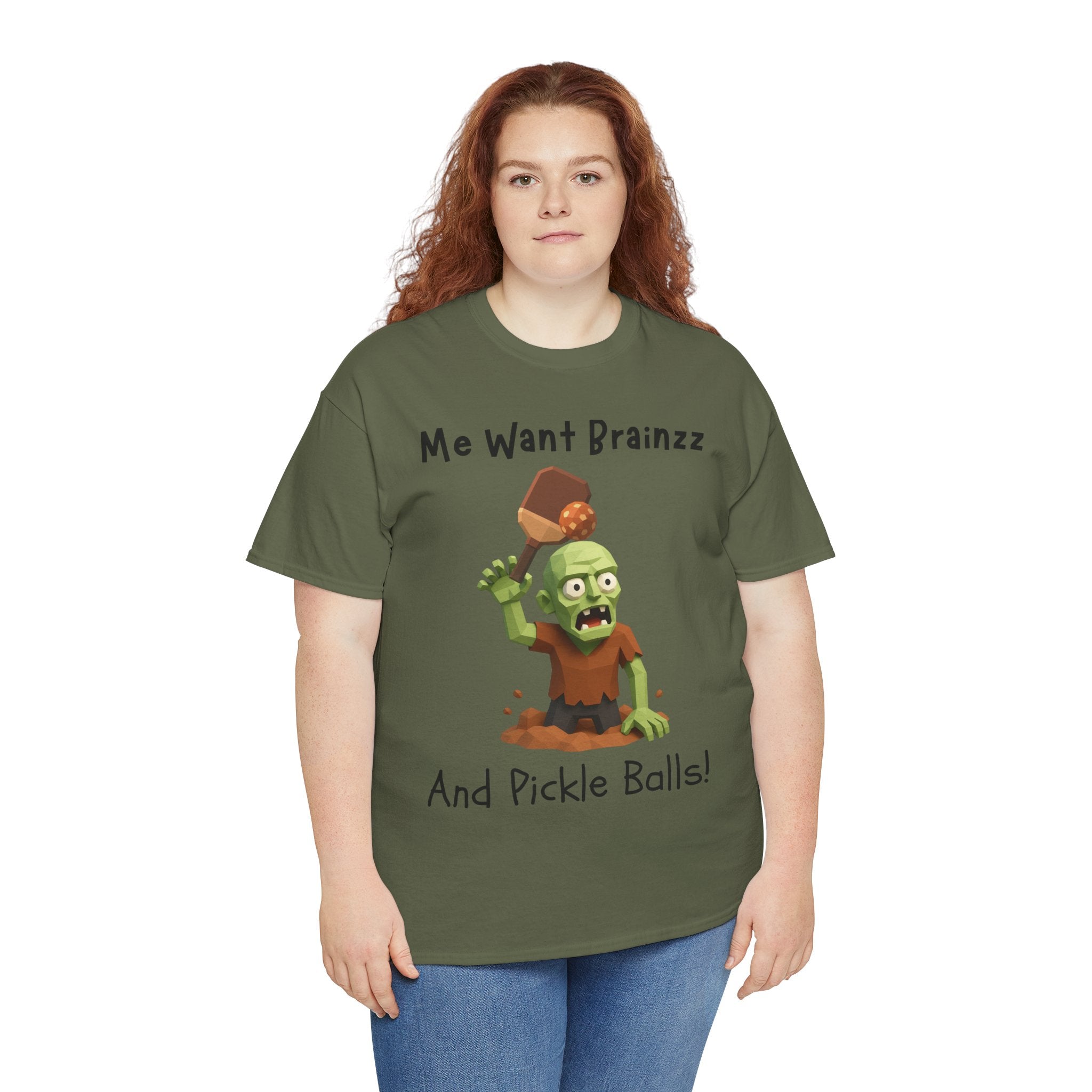 Zombie Graphic Tee — "Me Want Brainzz and Pickle Balls!" Funny Halloween T‑Shirt