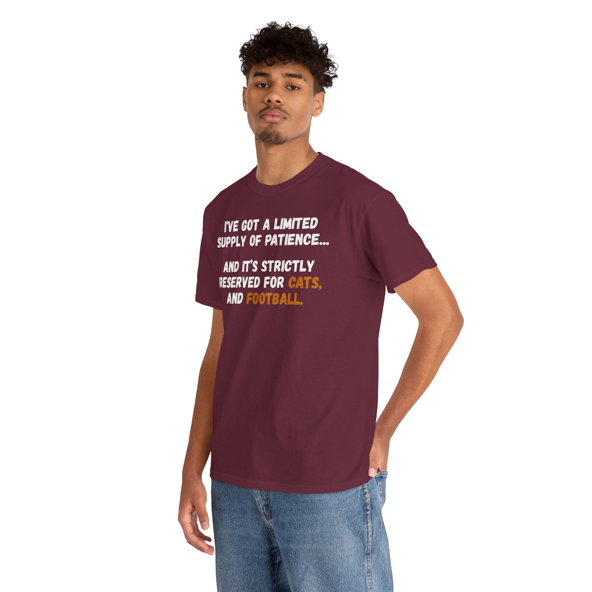 Limited Patience Tee — "Reserved for Cats and Football" Graphic Shirt
