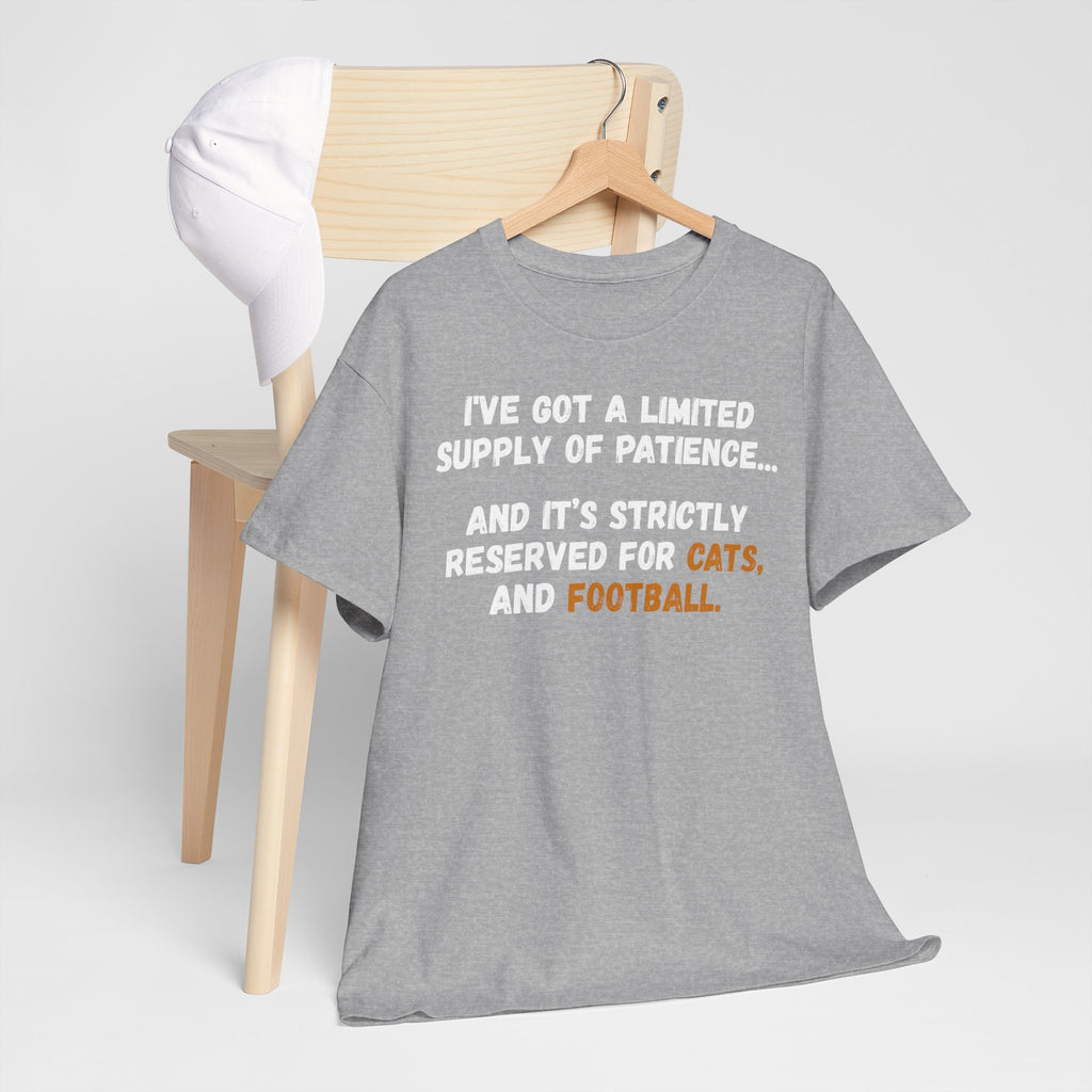 Limited Patience Tee — "Reserved for Cats and Football" Graphic Shirt