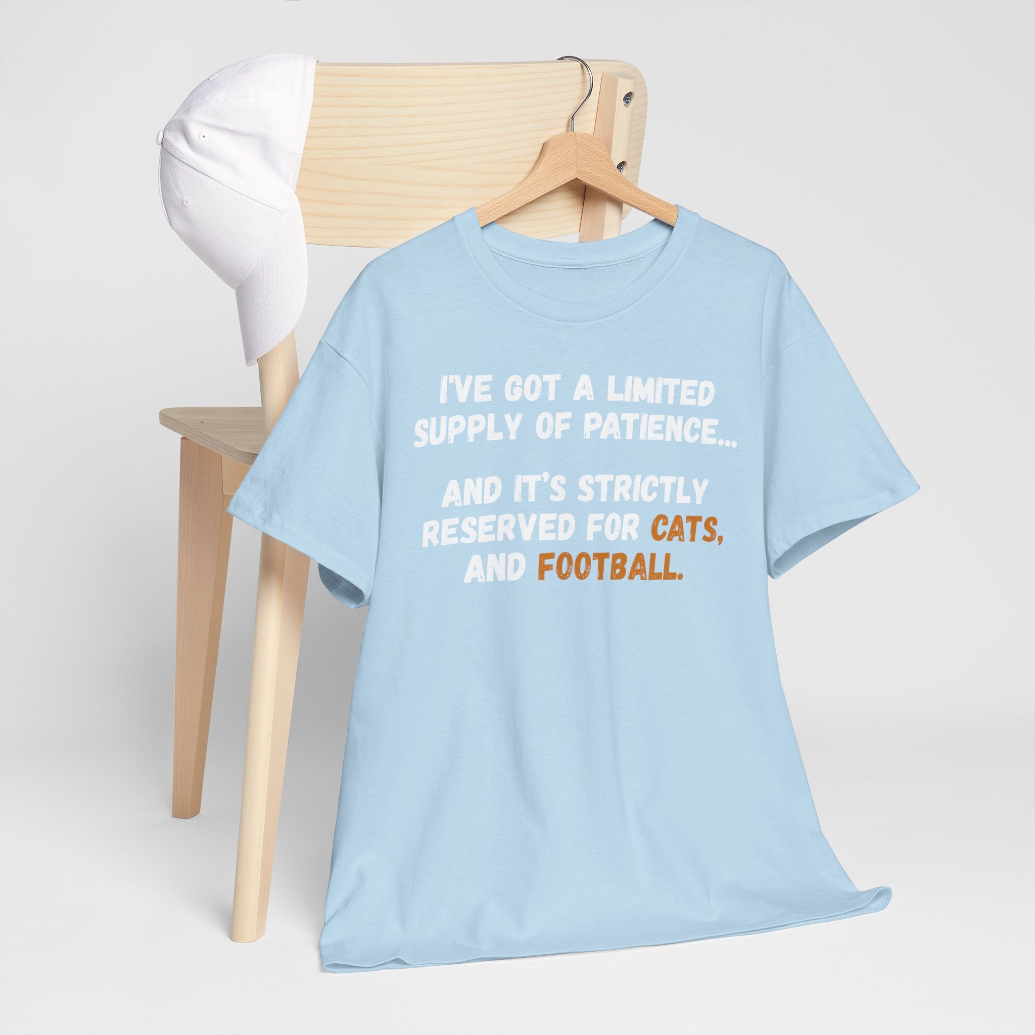 Limited Patience Tee — "Reserved for Cats and Football" Graphic Shirt