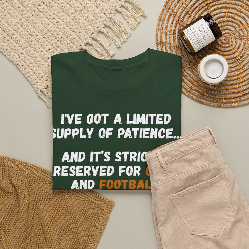 Limited Patience Tee — "Reserved for Cats and Football" Graphic Shirt
