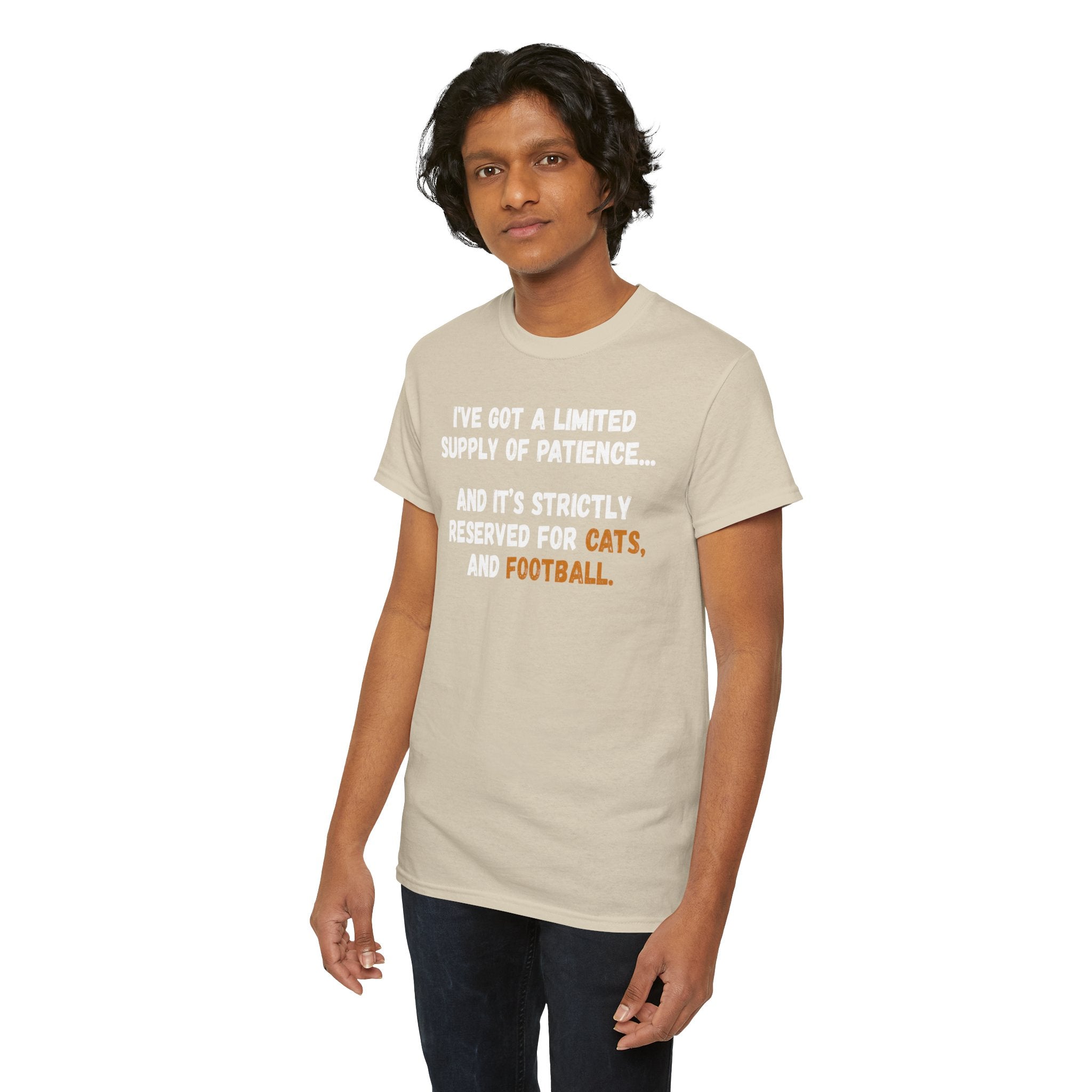 Limited Patience Tee — "Reserved for Cats and Football" Graphic Shirt