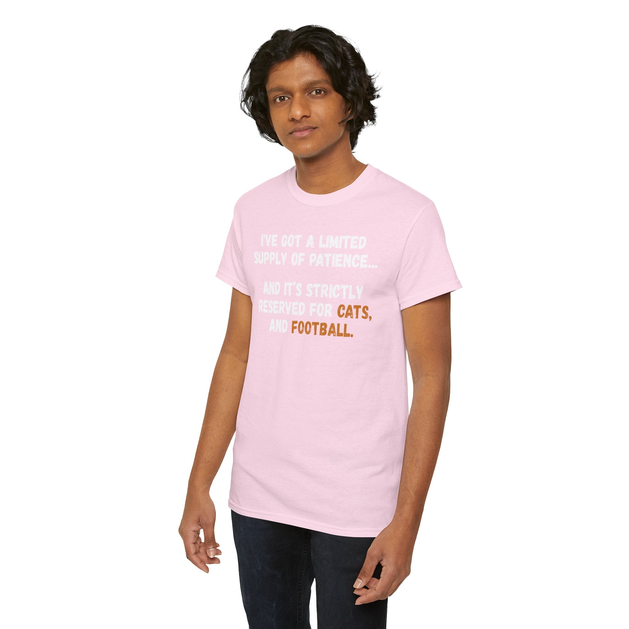 Limited Patience Tee — "Reserved for Cats and Football" Graphic Shirt