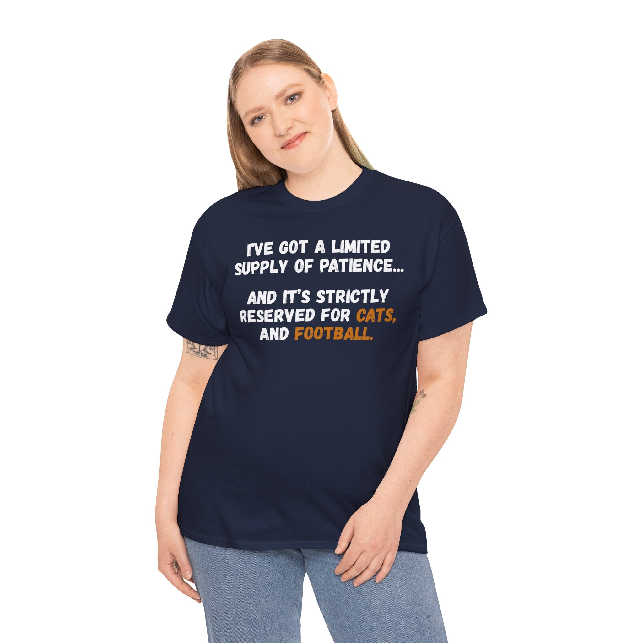 Limited Patience Tee — "Reserved for Cats and Football" Graphic Shirt