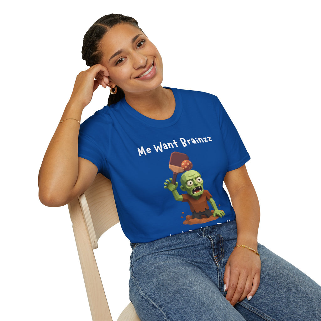 Me Want Brainzz Zombie T‑Shirt — Funny Pickleball Zombie Tee