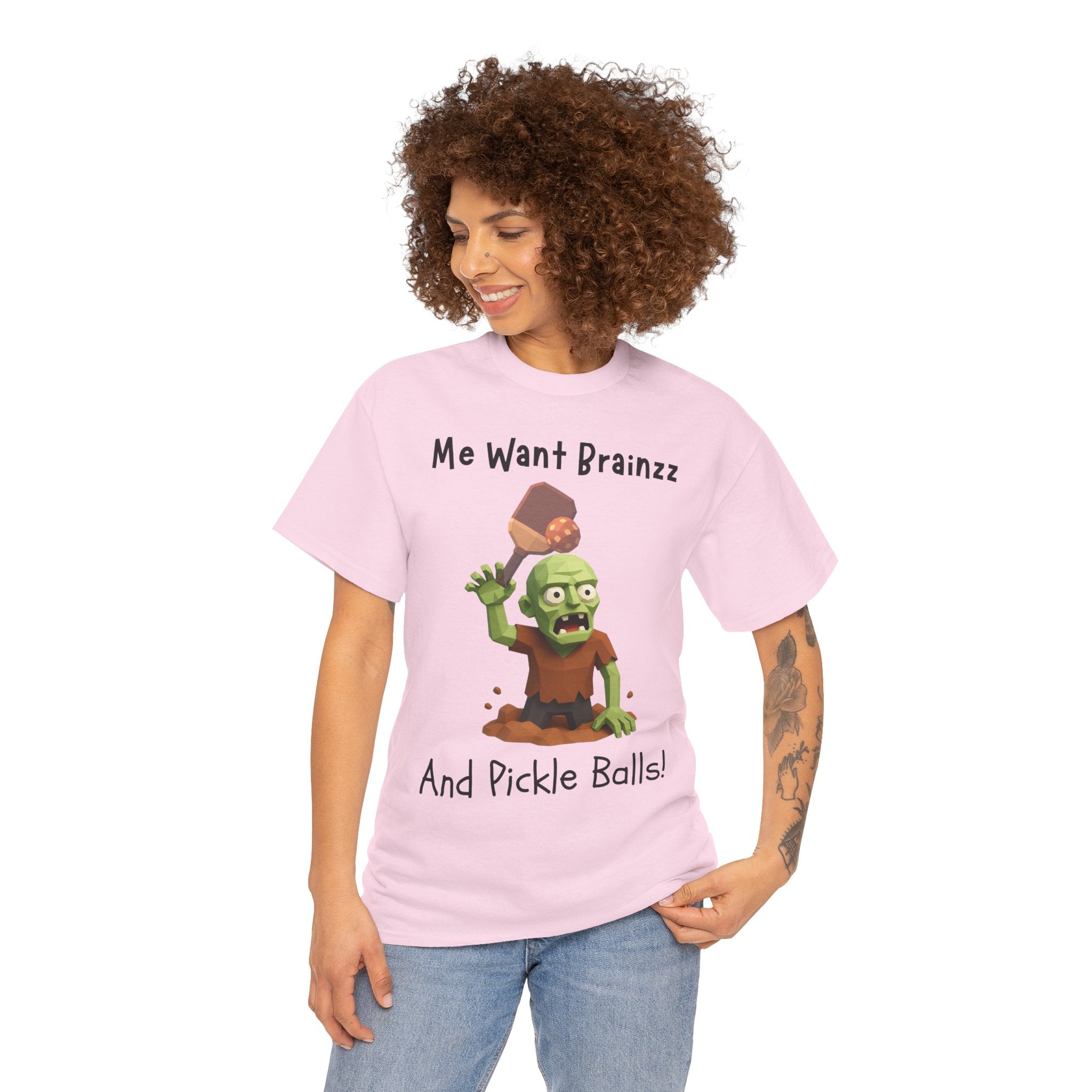 Zombie Graphic Tee — "Me Want Brainzz and Pickle Balls!" Funny Halloween T‑Shirt