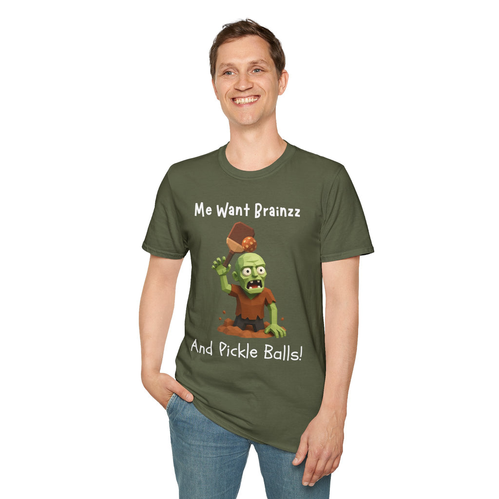 Me Want Brainzz Zombie T‑Shirt — Funny Pickleball Zombie Tee