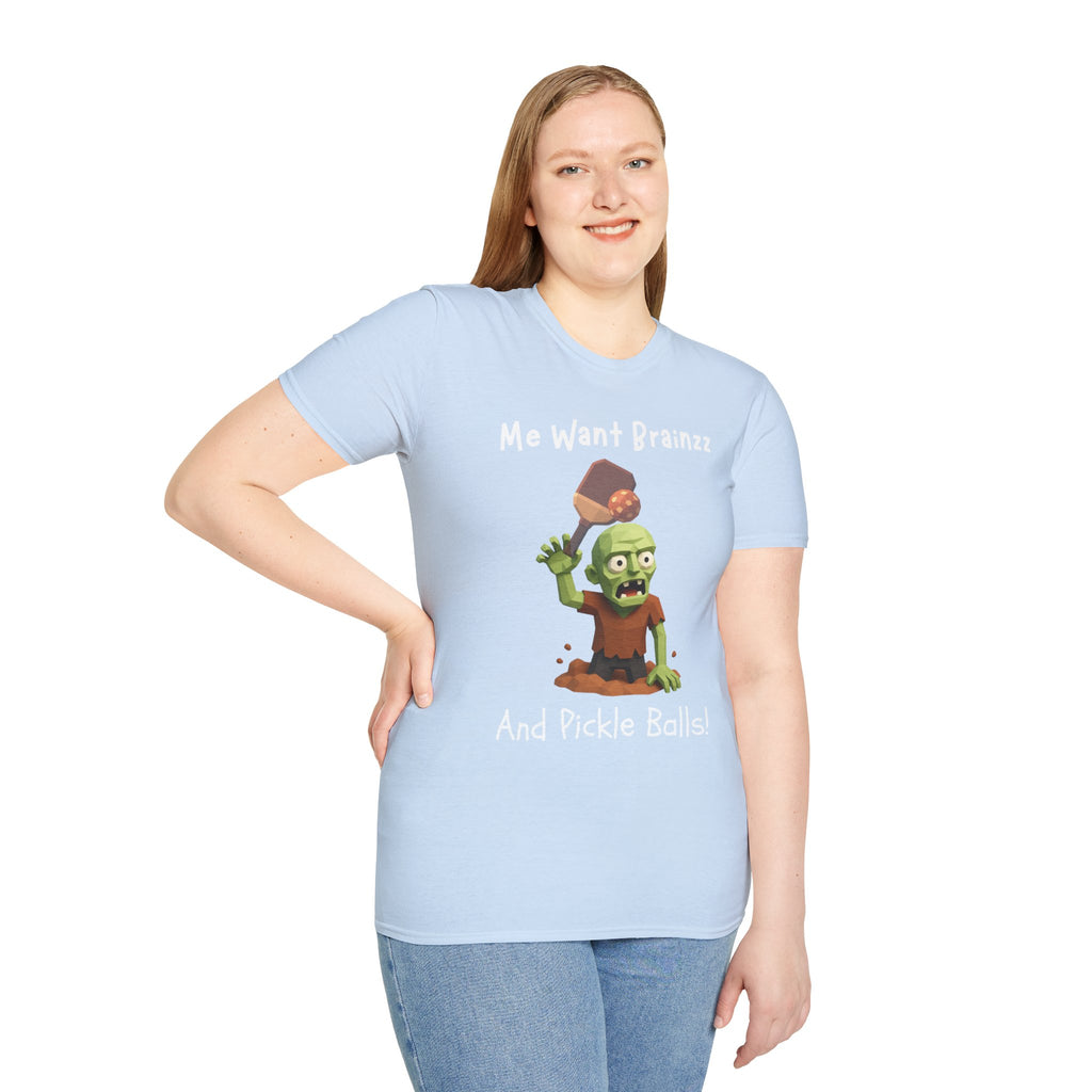 Me Want Brainzz Zombie T‑Shirt — Funny Pickleball Zombie Tee
