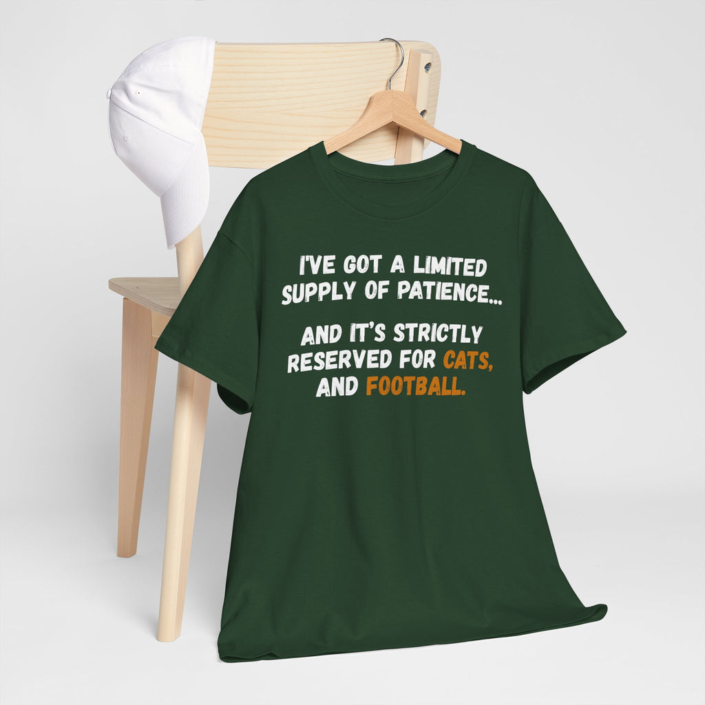 Limited Patience Tee — "Reserved for Cats and Football" Graphic Shirt