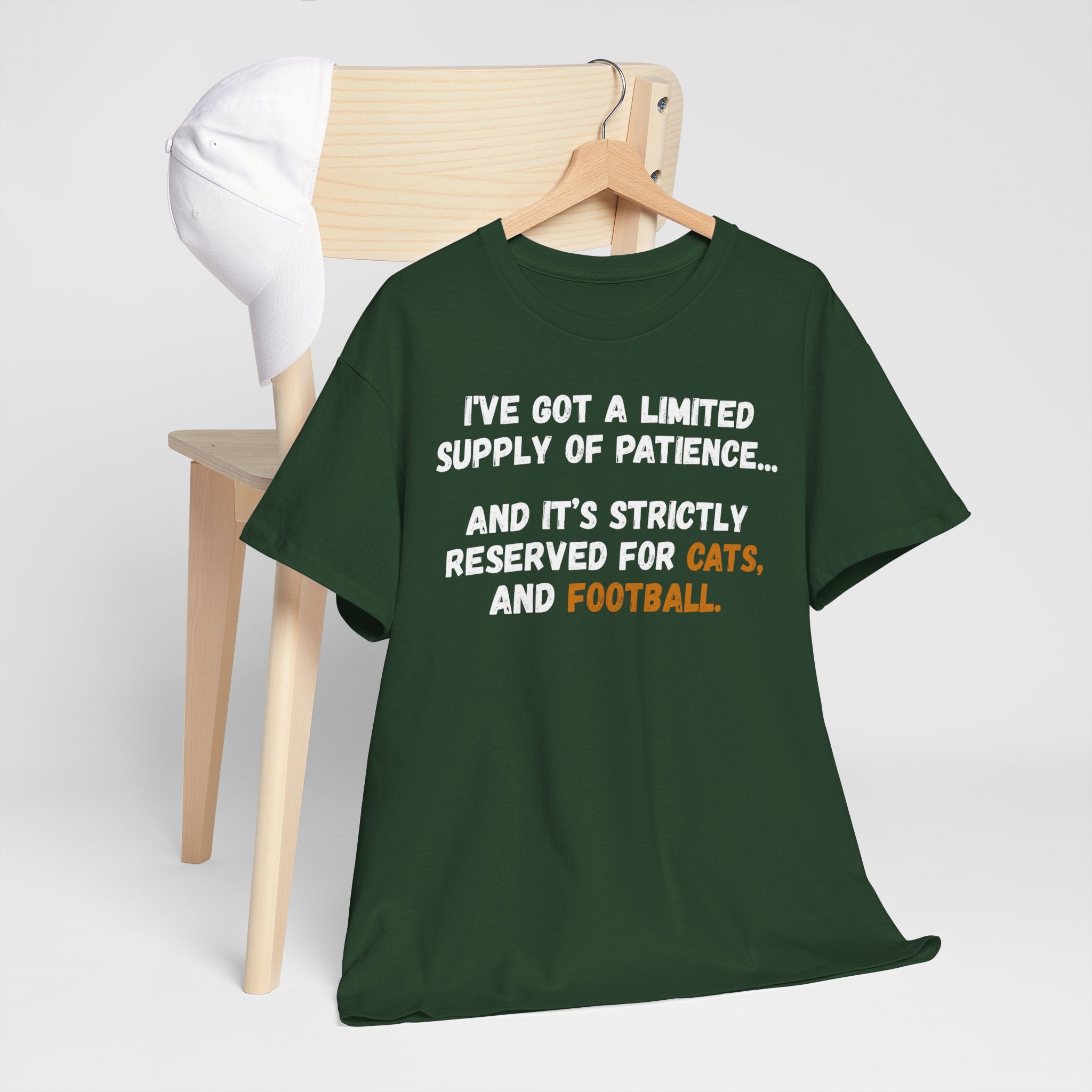 Limited Patience Tee — "Reserved for Cats and Football" Graphic Shirt