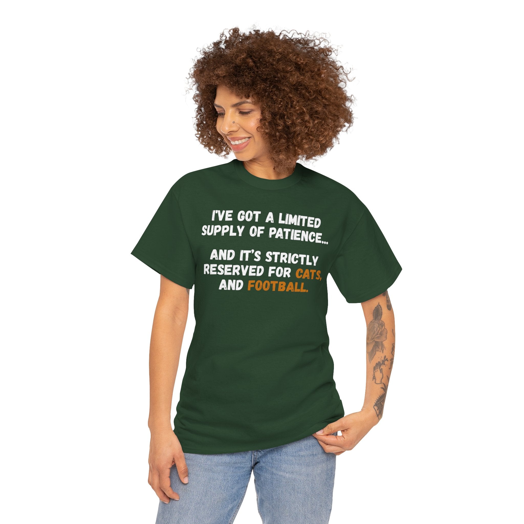 Limited Patience Tee — "Reserved for Cats and Football" Graphic Shirt