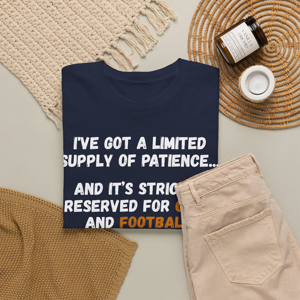 Limited Patience Tee — "Reserved for Cats and Football" Graphic Shirt