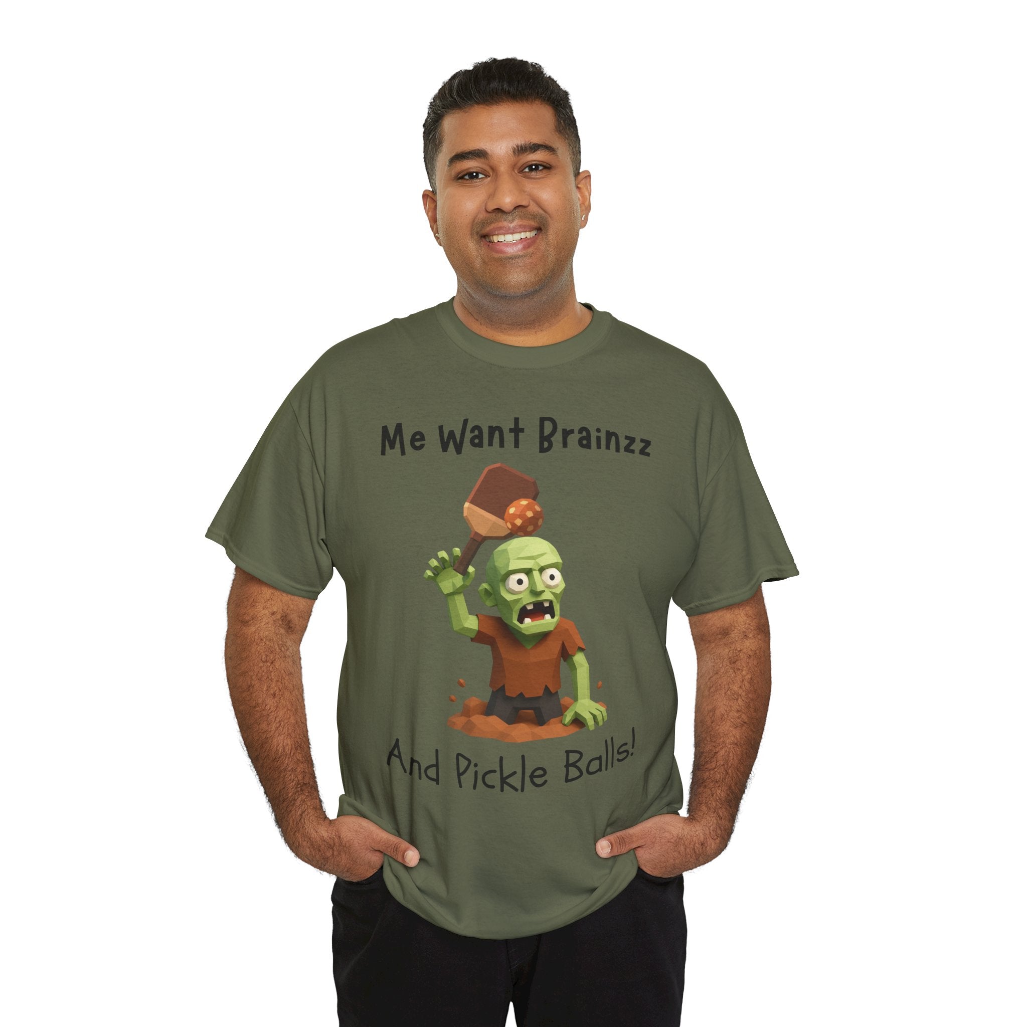 Zombie Graphic Tee — "Me Want Brainzz and Pickle Balls!" Funny Halloween T‑Shirt