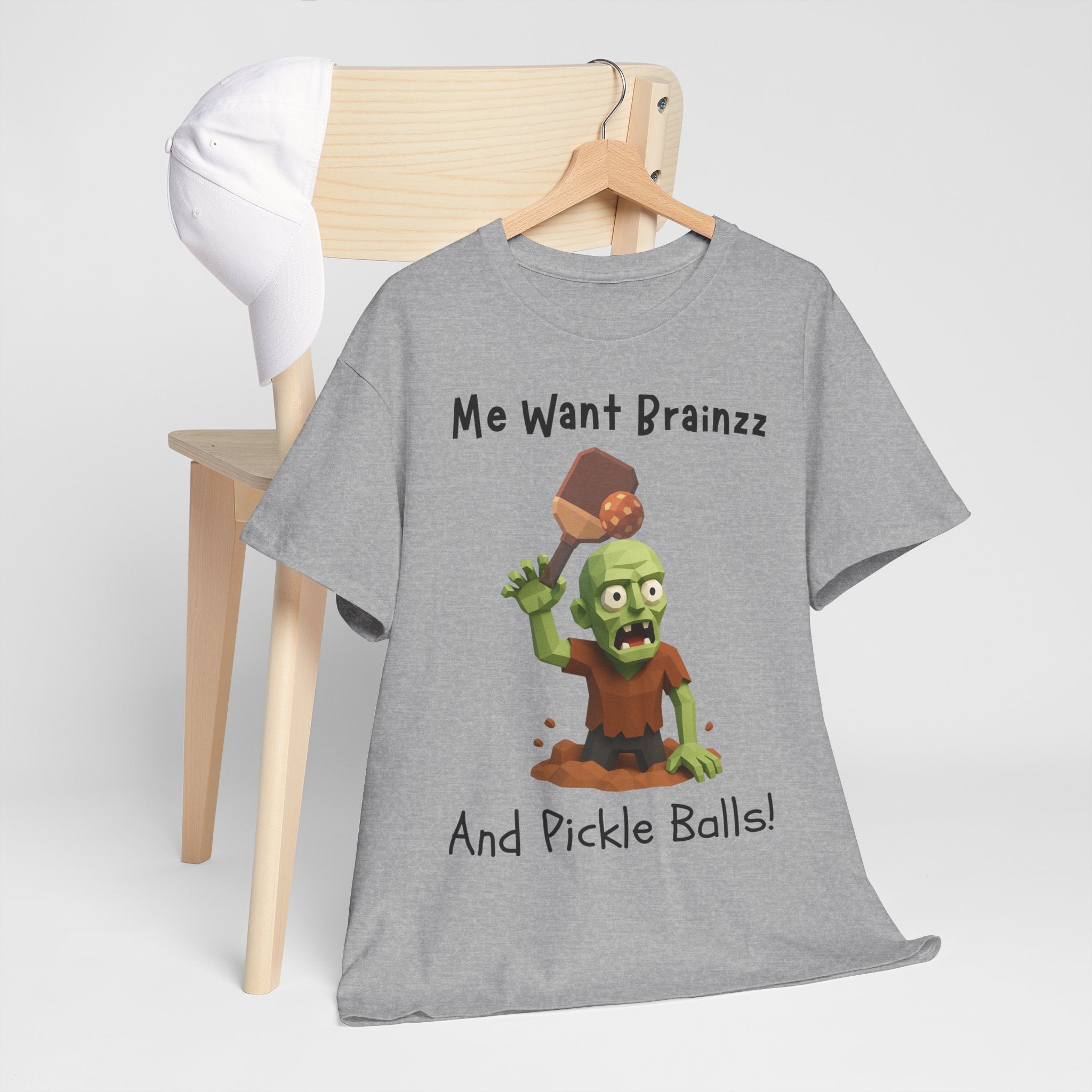 Zombie Graphic Tee — "Me Want Brainzz and Pickle Balls!" Funny Halloween T‑Shirt
