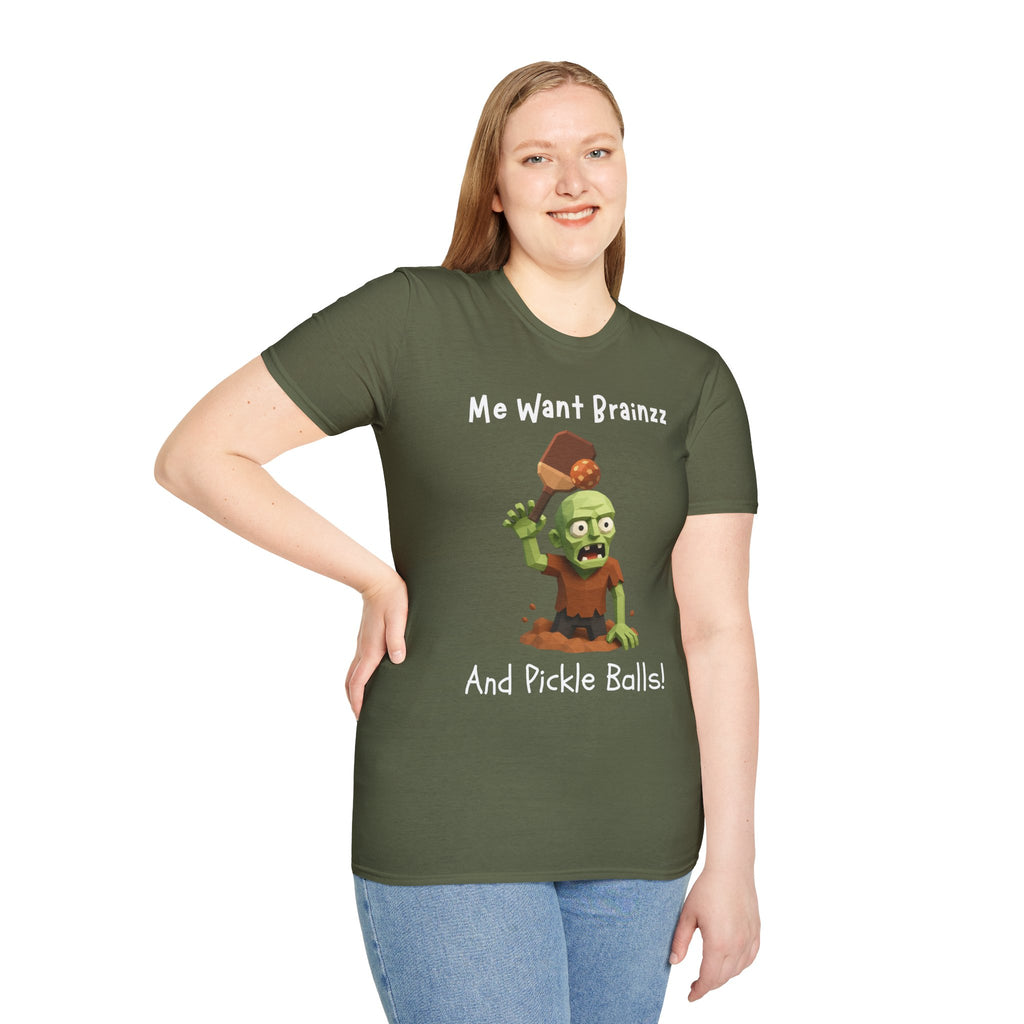 Me Want Brainzz Zombie T‑Shirt — Funny Pickleball Zombie Tee