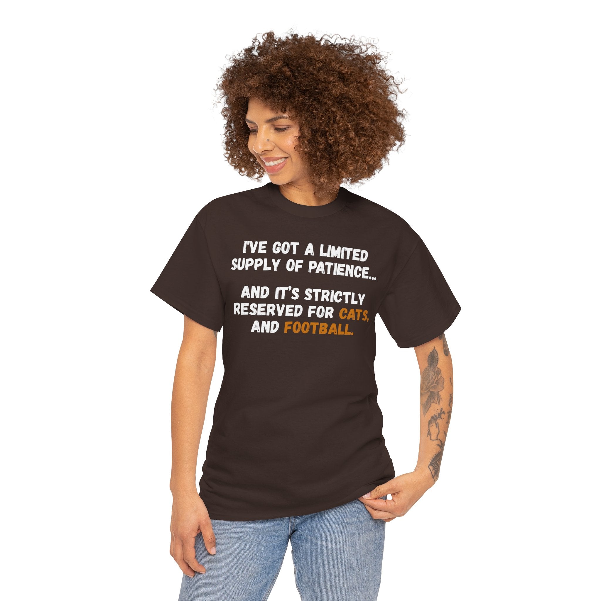 Limited Patience Tee — "Reserved for Cats and Football" Graphic Shirt