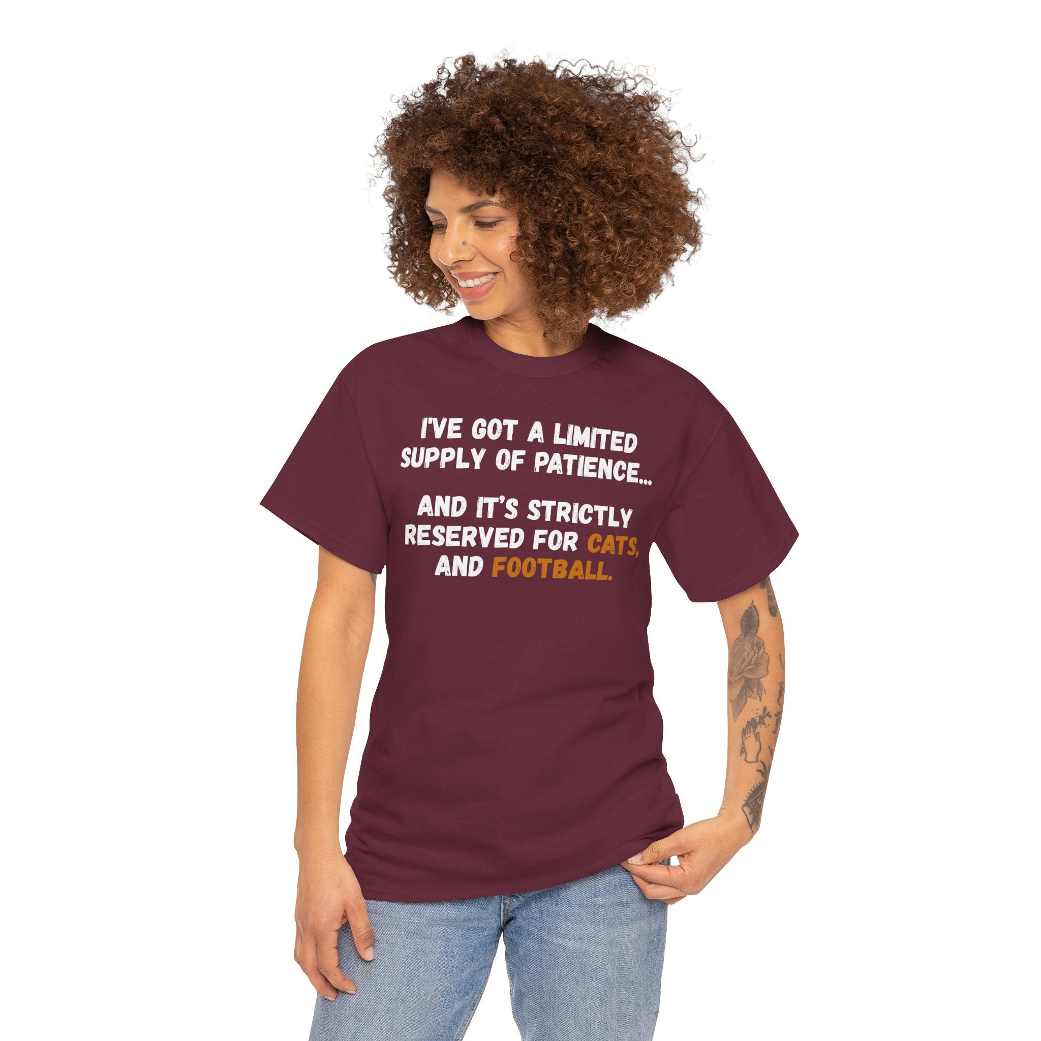 Limited Patience Tee — "Reserved for Cats and Football" Graphic Shirt