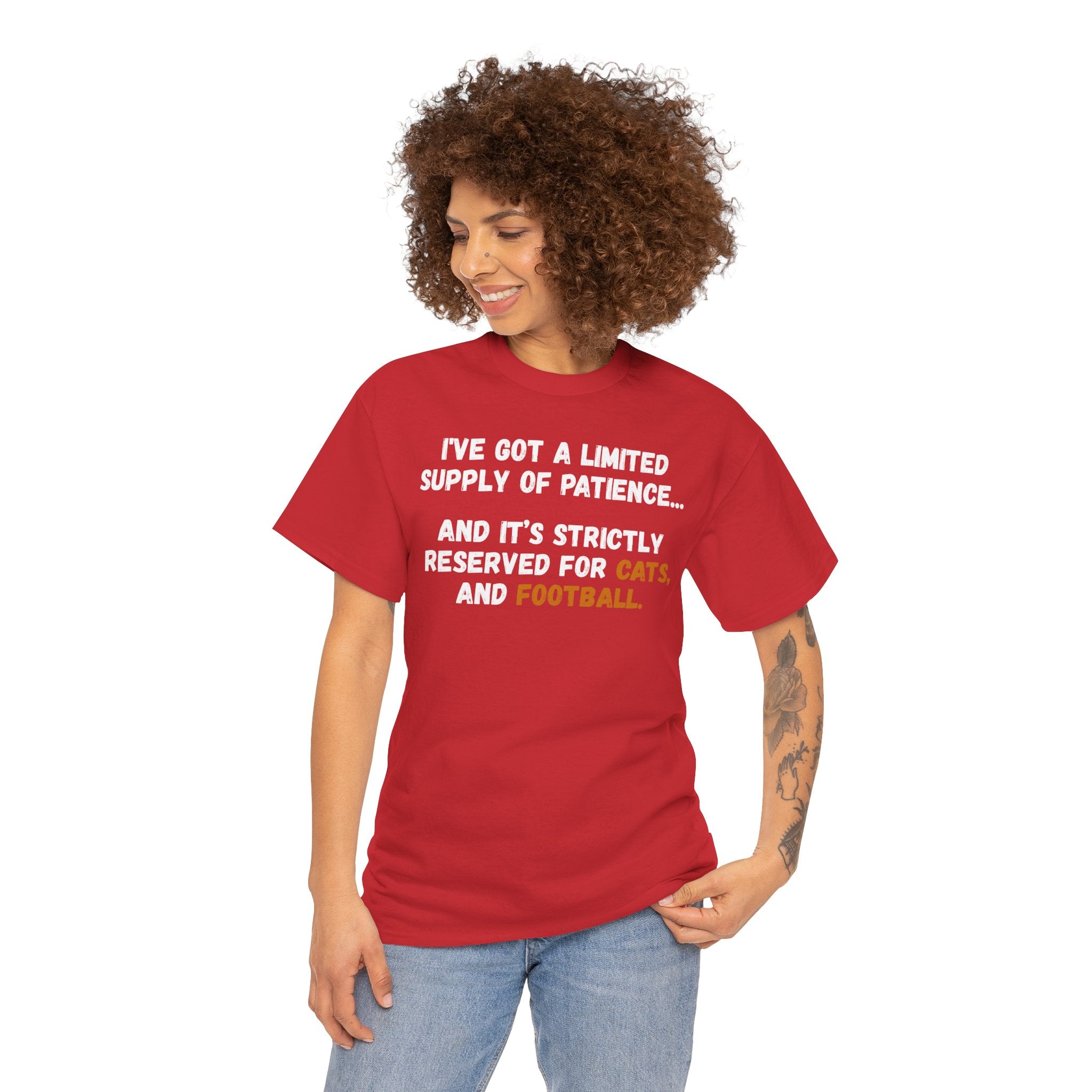 Limited Patience Tee — "Reserved for Cats and Football" Graphic Shirt