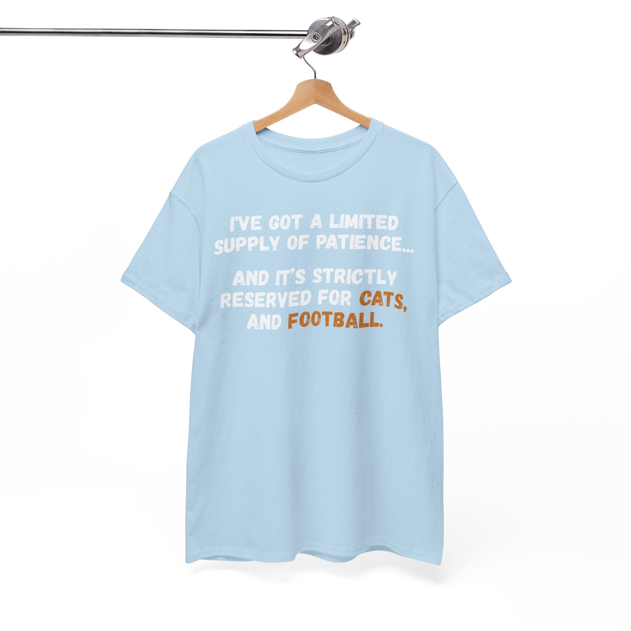 Limited Patience Tee — "Reserved for Cats and Football" Graphic Shirt
