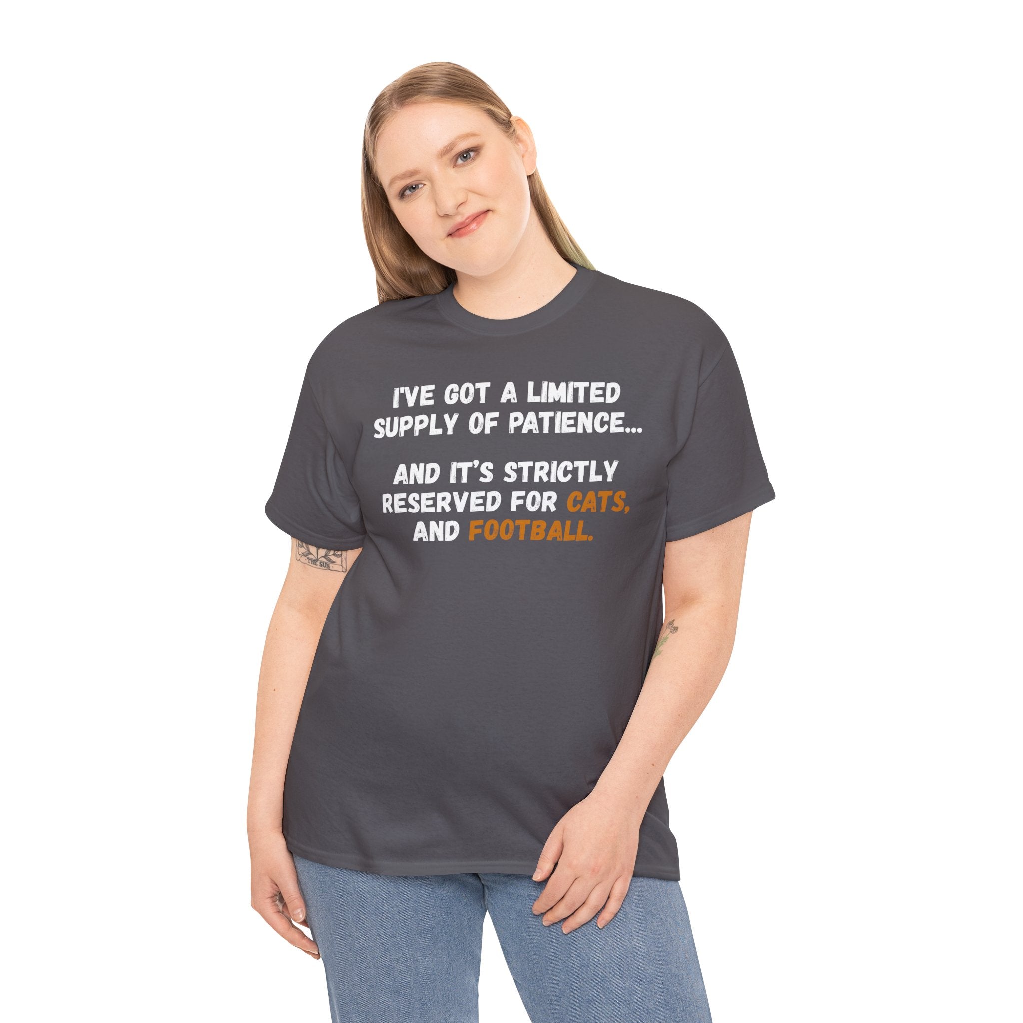 Limited Patience Tee — "Reserved for Cats and Football" Graphic Shirt