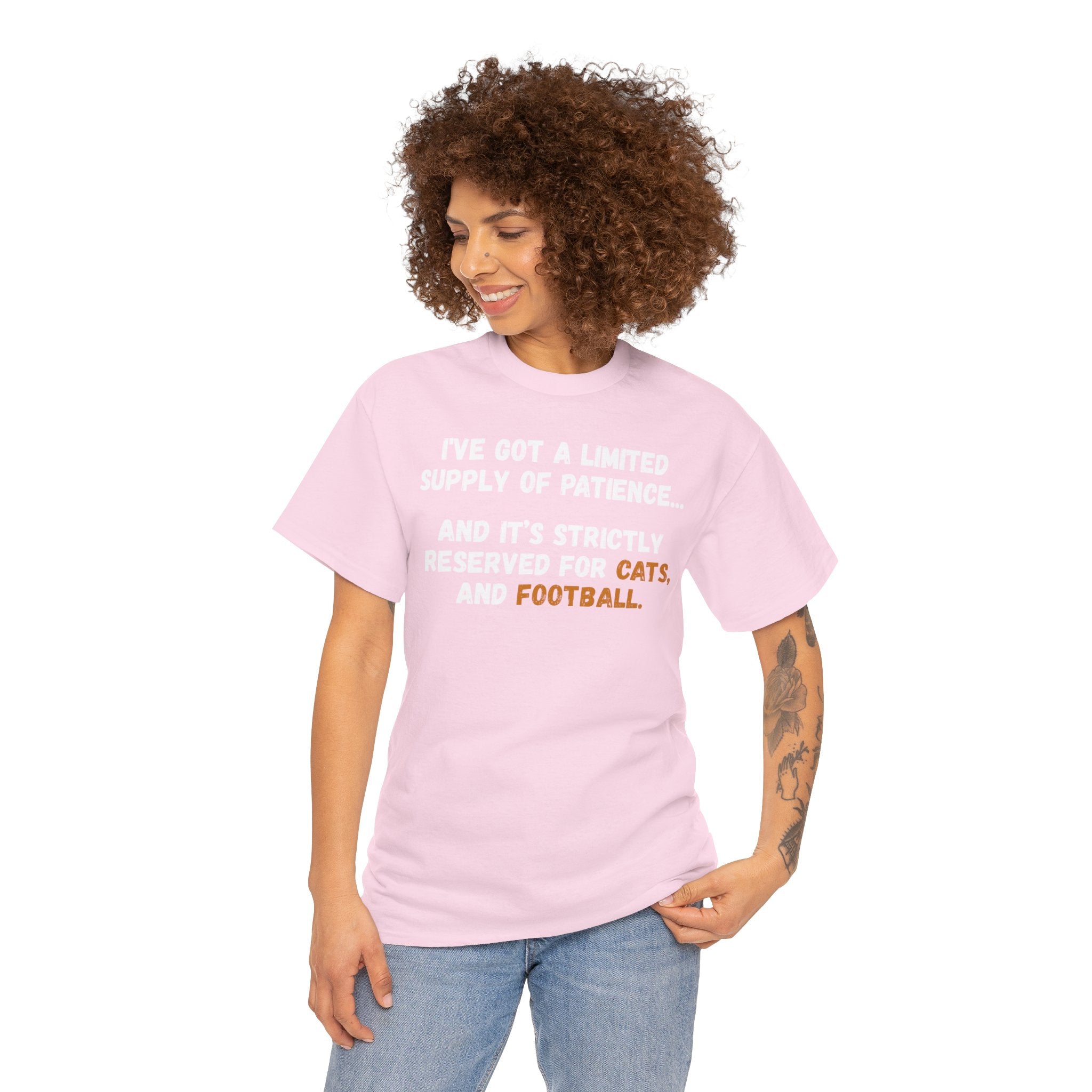Limited Patience Tee — "Reserved for Cats and Football" Graphic Shirt