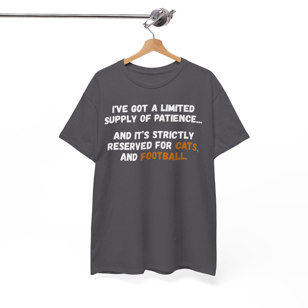 Limited Patience Tee — "Reserved for Cats and Football" Graphic Shirt