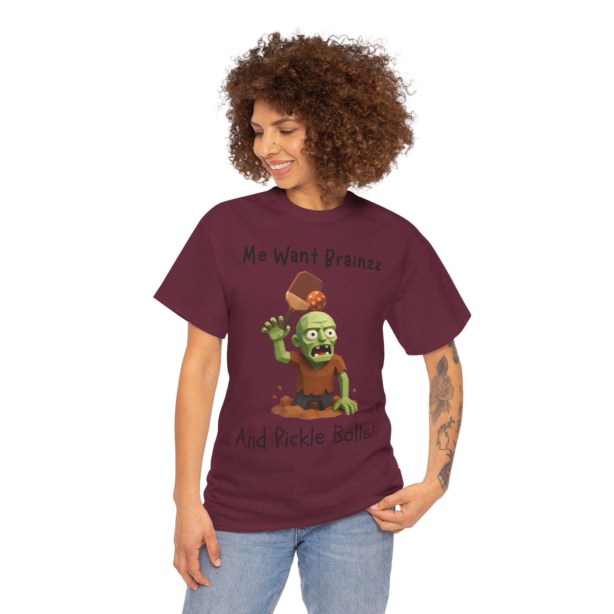 Zombie Graphic Tee — "Me Want Brainzz and Pickle Balls!" Funny Halloween T‑Shirt