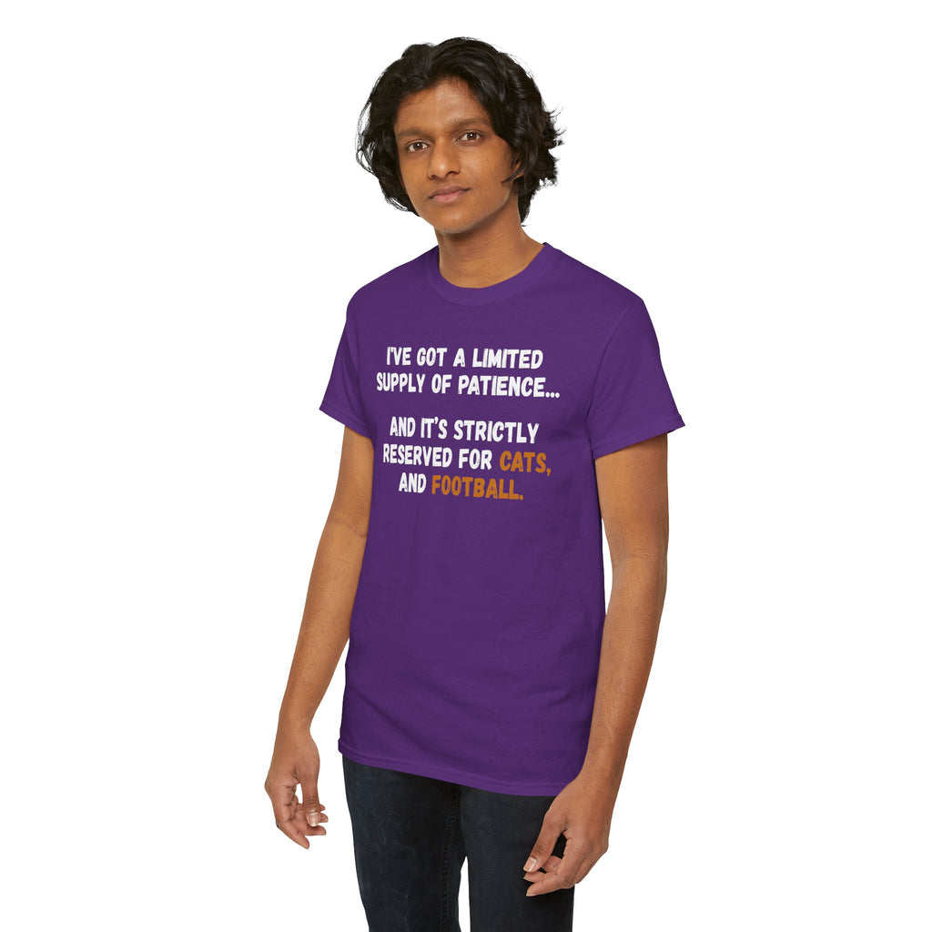 Limited Patience Tee — "Reserved for Cats and Football" Graphic Shirt