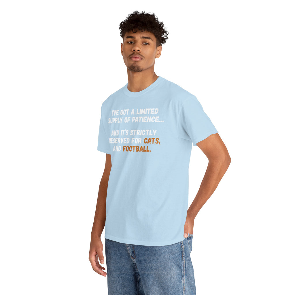 Limited Patience Tee — "Reserved for Cats and Football" Graphic Shirt