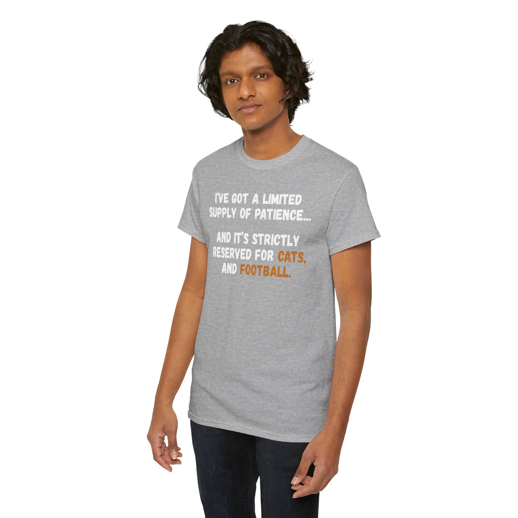 Limited Patience Tee — "Reserved for Cats and Football" Graphic Shirt