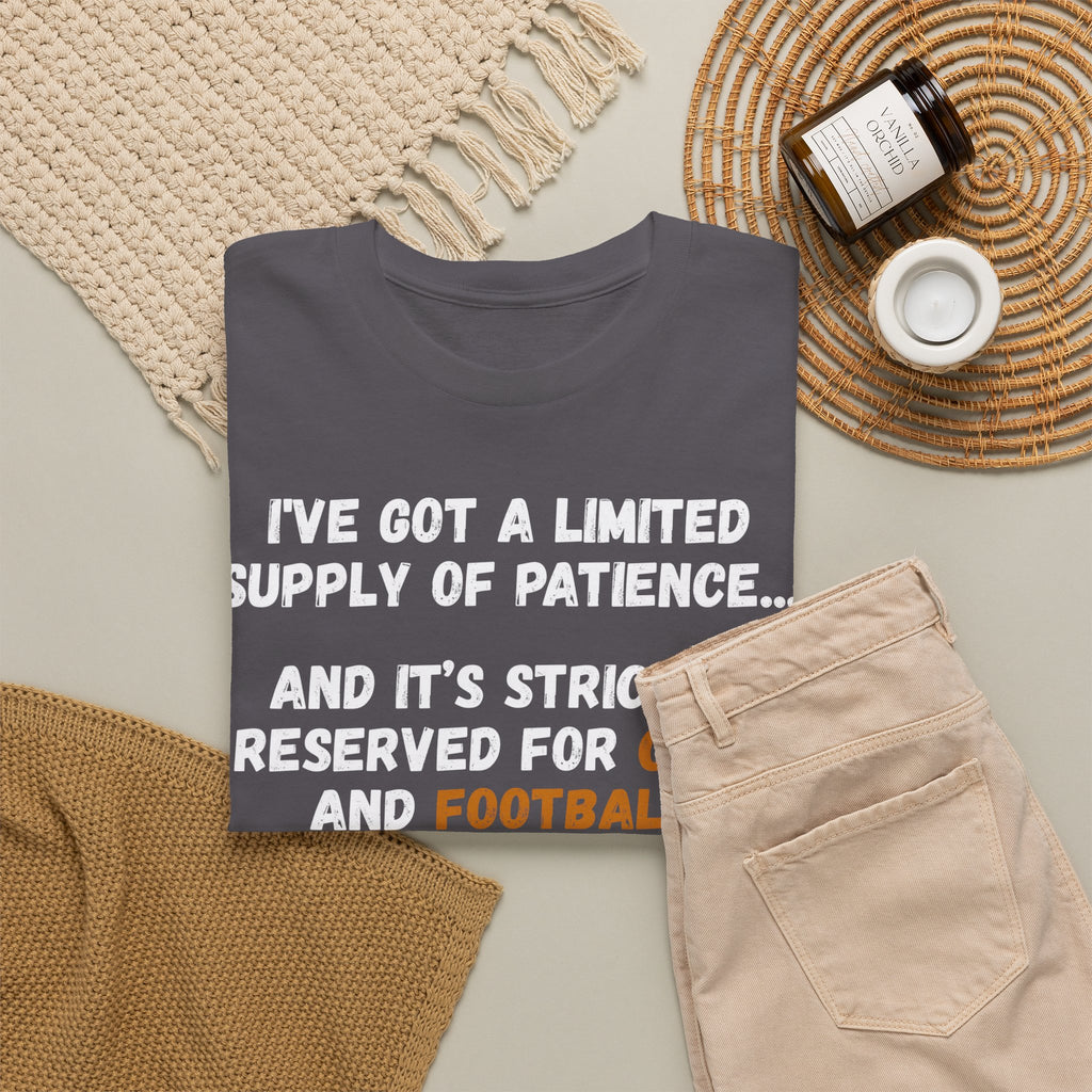 Limited Patience Tee — "Reserved for Cats and Football" Graphic Shirt