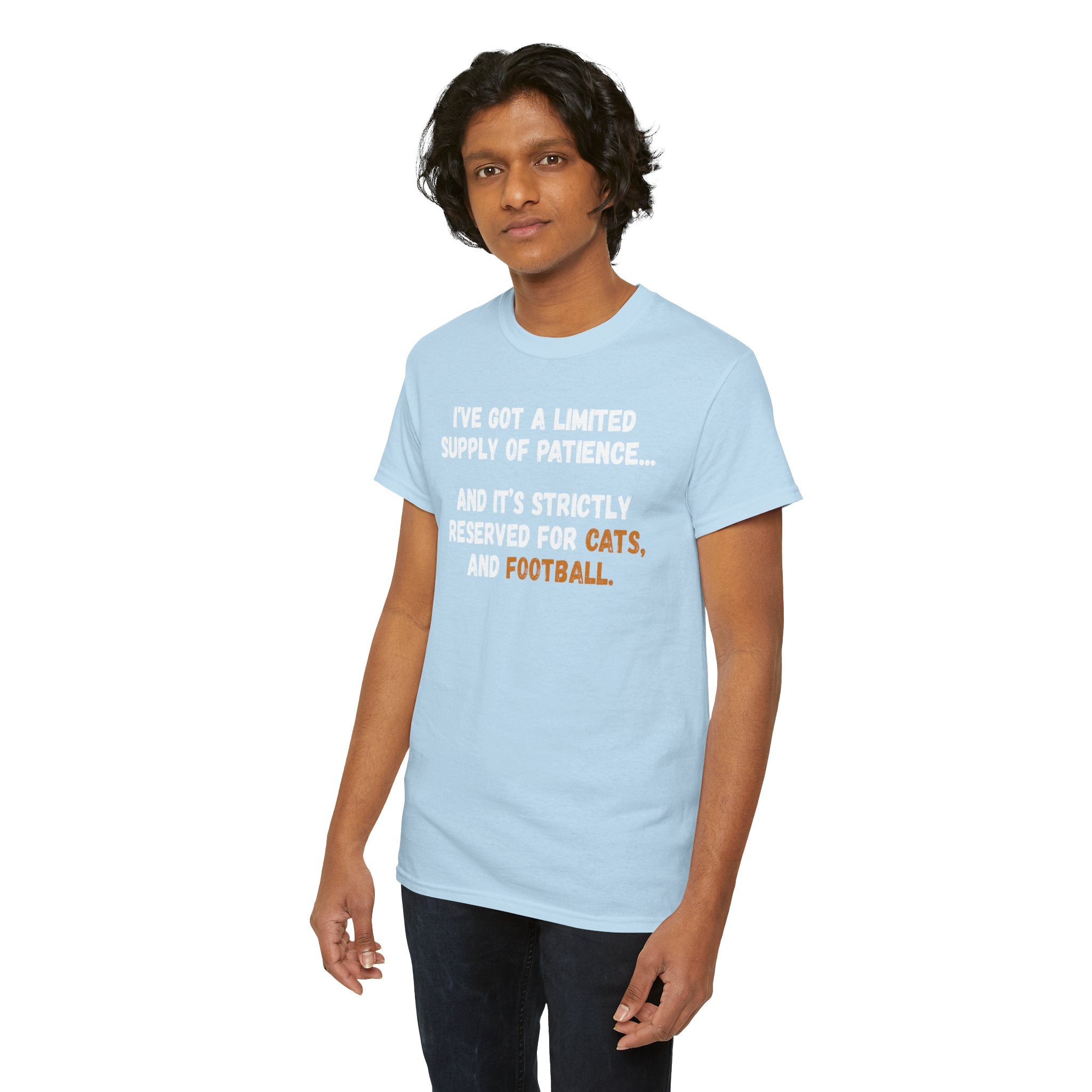 Limited Patience Tee — "Reserved for Cats and Football" Graphic Shirt