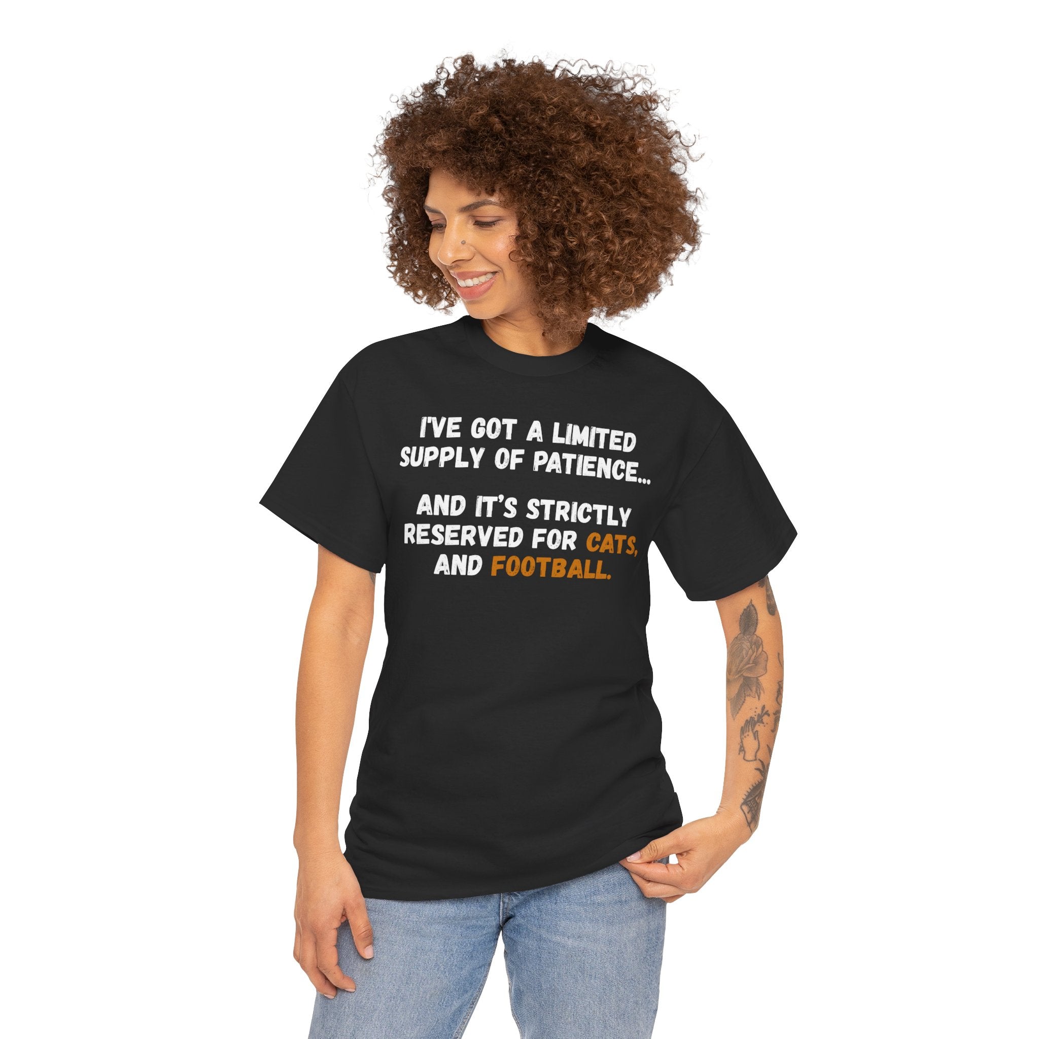 Limited Patience Tee — "Reserved for Cats and Football" Graphic Shirt