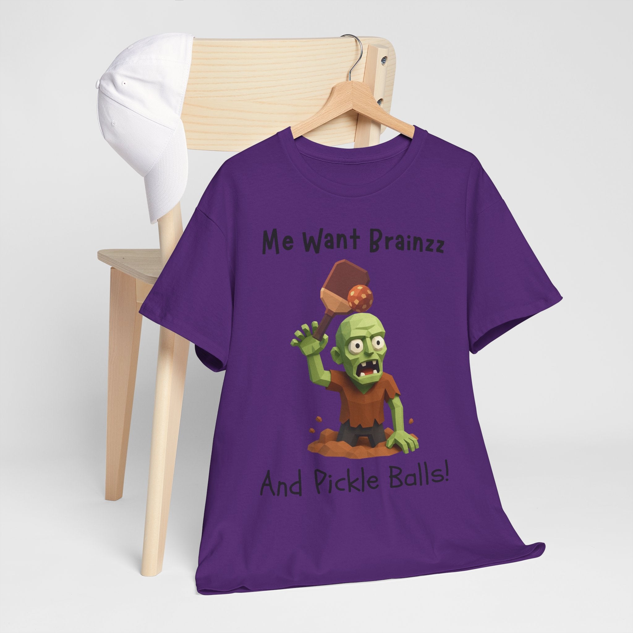 Zombie Graphic Tee — "Me Want Brainzz and Pickle Balls!" Funny Halloween T‑Shirt