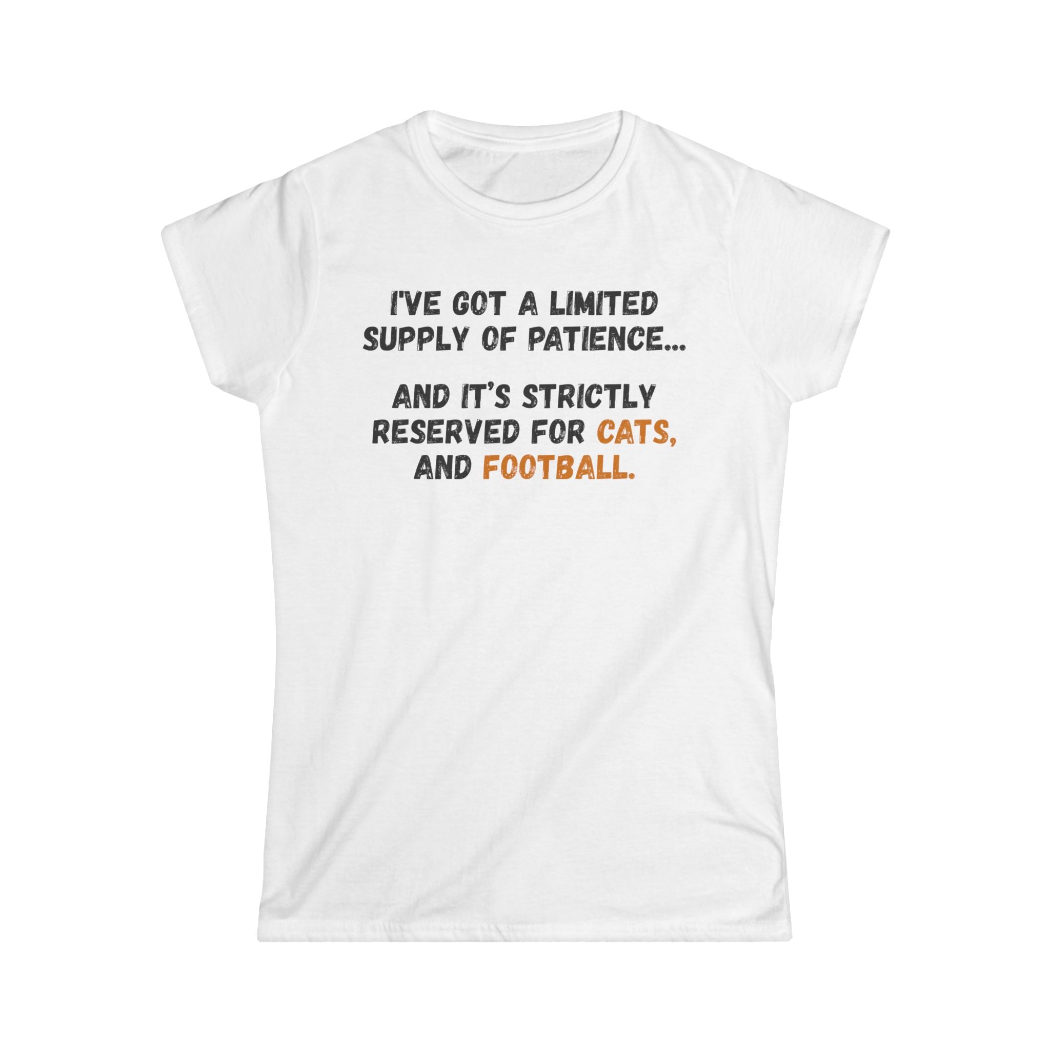 Women's Tee - "Limited Supply of Patience" Cat & Football Graphic Shirt