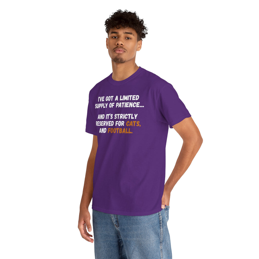 Limited Patience Tee — "Reserved for Cats and Football" Graphic Shirt
