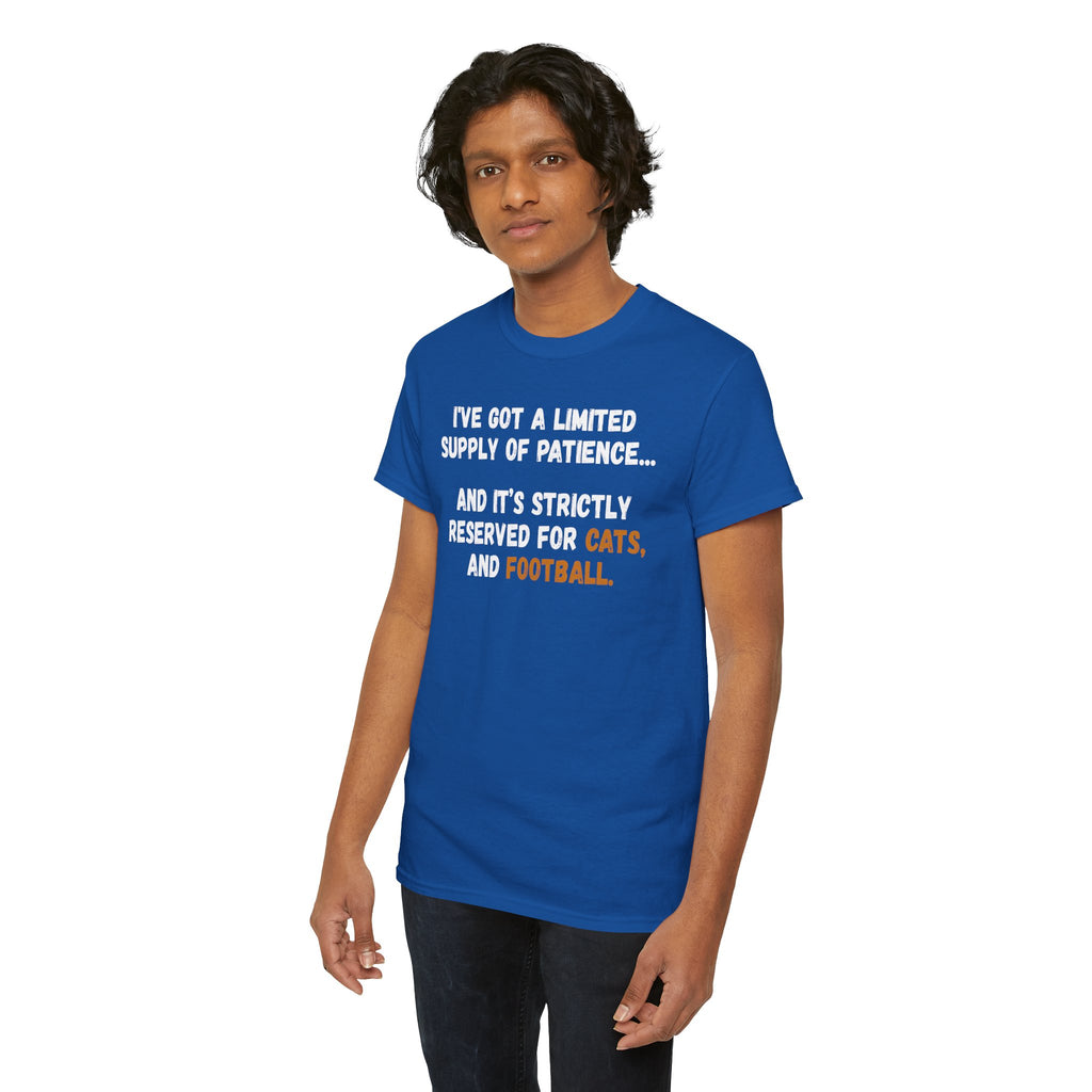 Limited Patience Tee — "Reserved for Cats and Football" Graphic Shirt