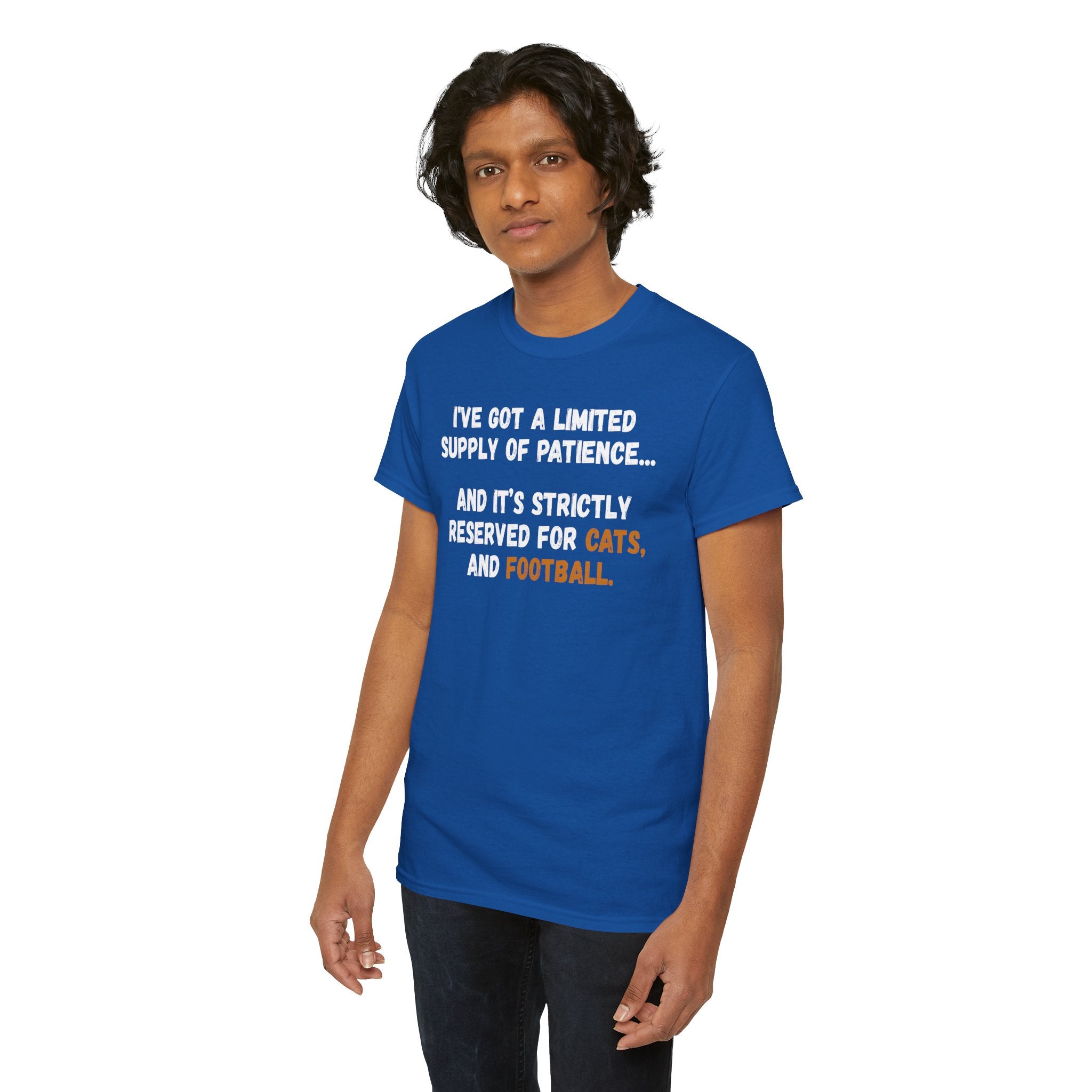 Limited Patience Tee — "Reserved for Cats and Football" Graphic Shirt