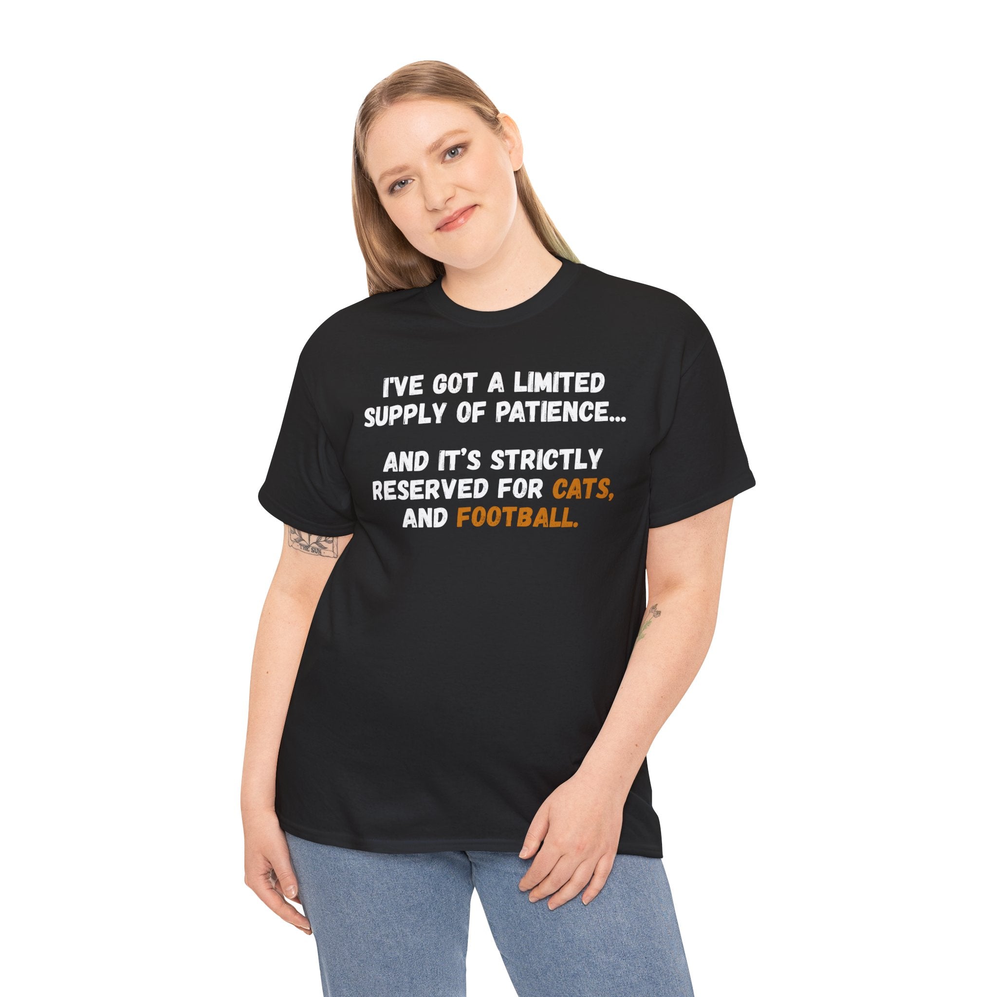 Limited Patience Tee — "Reserved for Cats and Football" Graphic Shirt