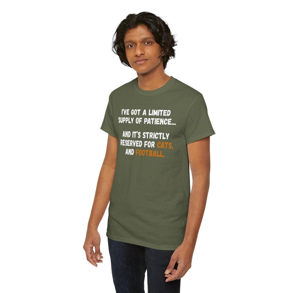 Limited Patience Tee — "Reserved for Cats and Football" Graphic Shirt