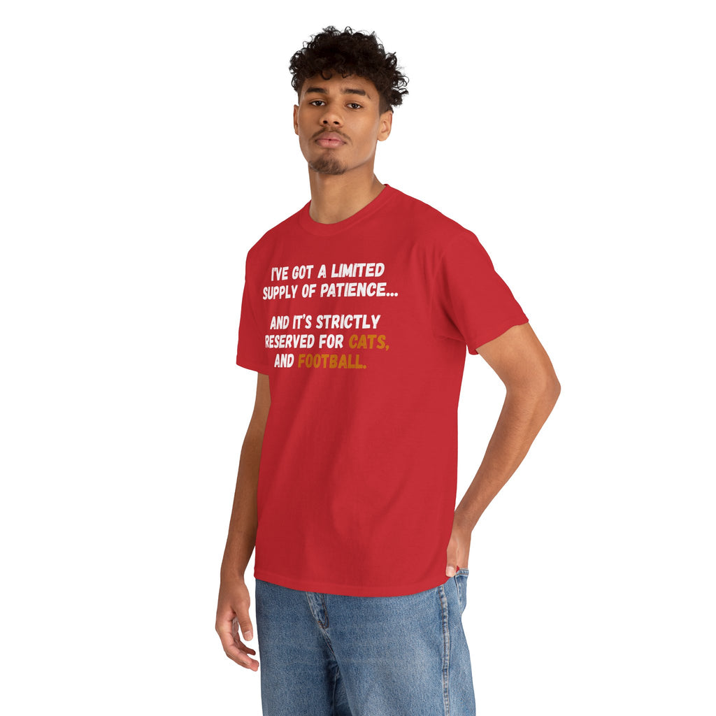 Limited Patience Tee — "Reserved for Cats and Football" Graphic Shirt