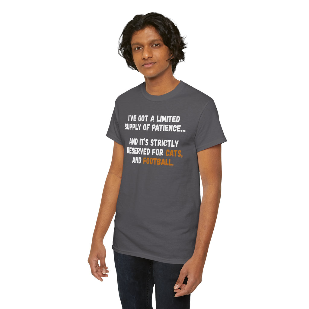 Limited Patience Tee — "Reserved for Cats and Football" Graphic Shirt