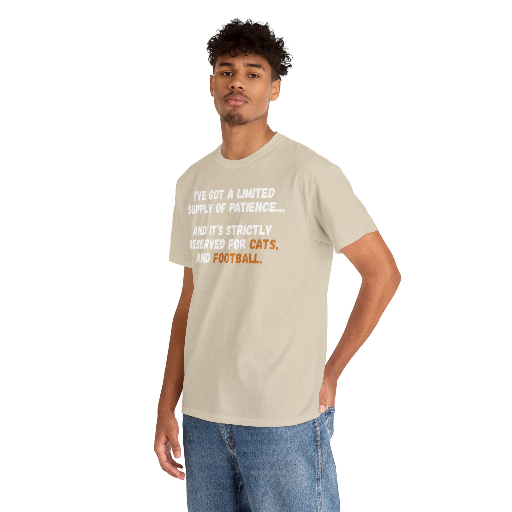 Limited Patience Tee — "Reserved for Cats and Football" Graphic Shirt